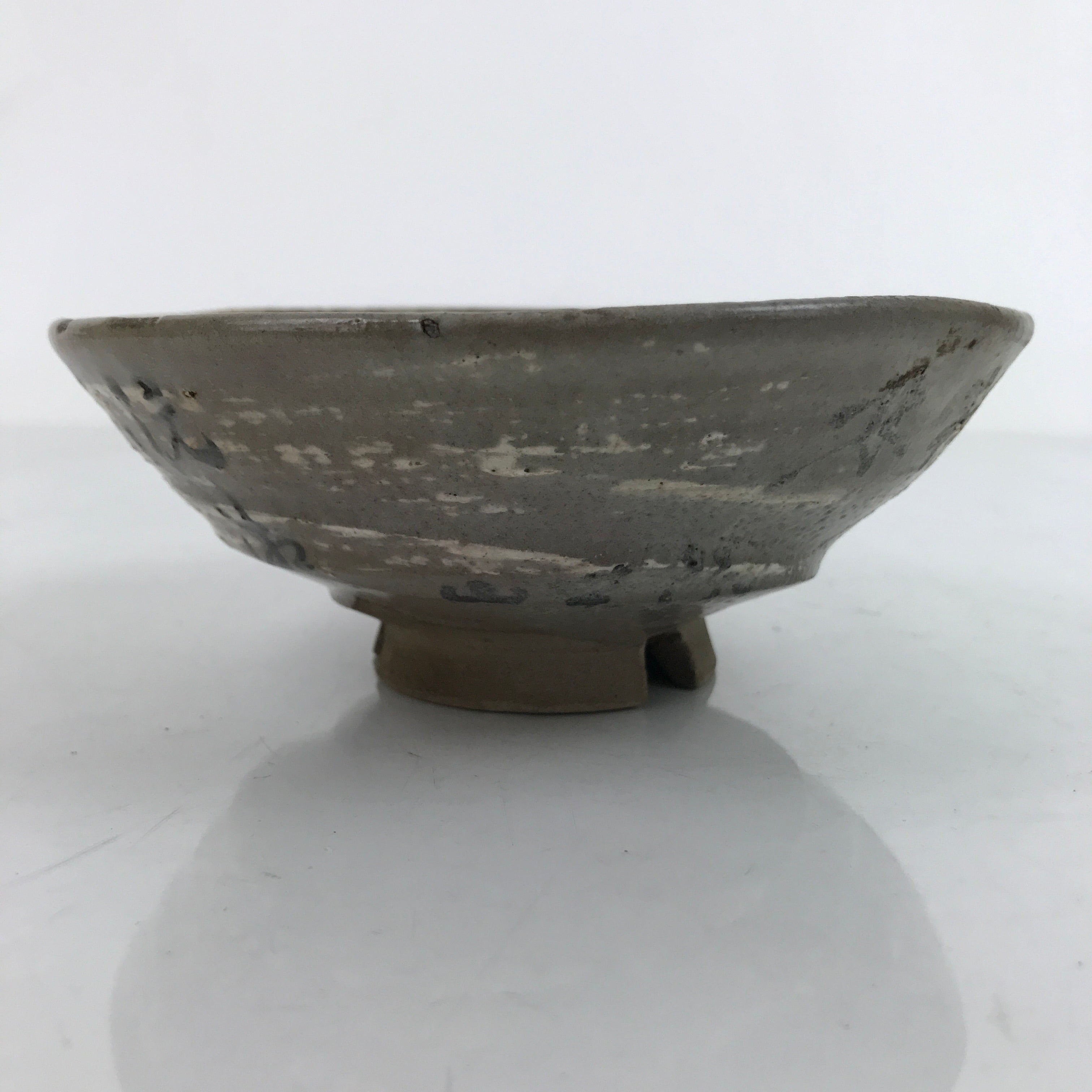 Japanese Ceramic Green Tea Bowl Summer Matcha Chawan Vtg Gray Black Kanji CHB56