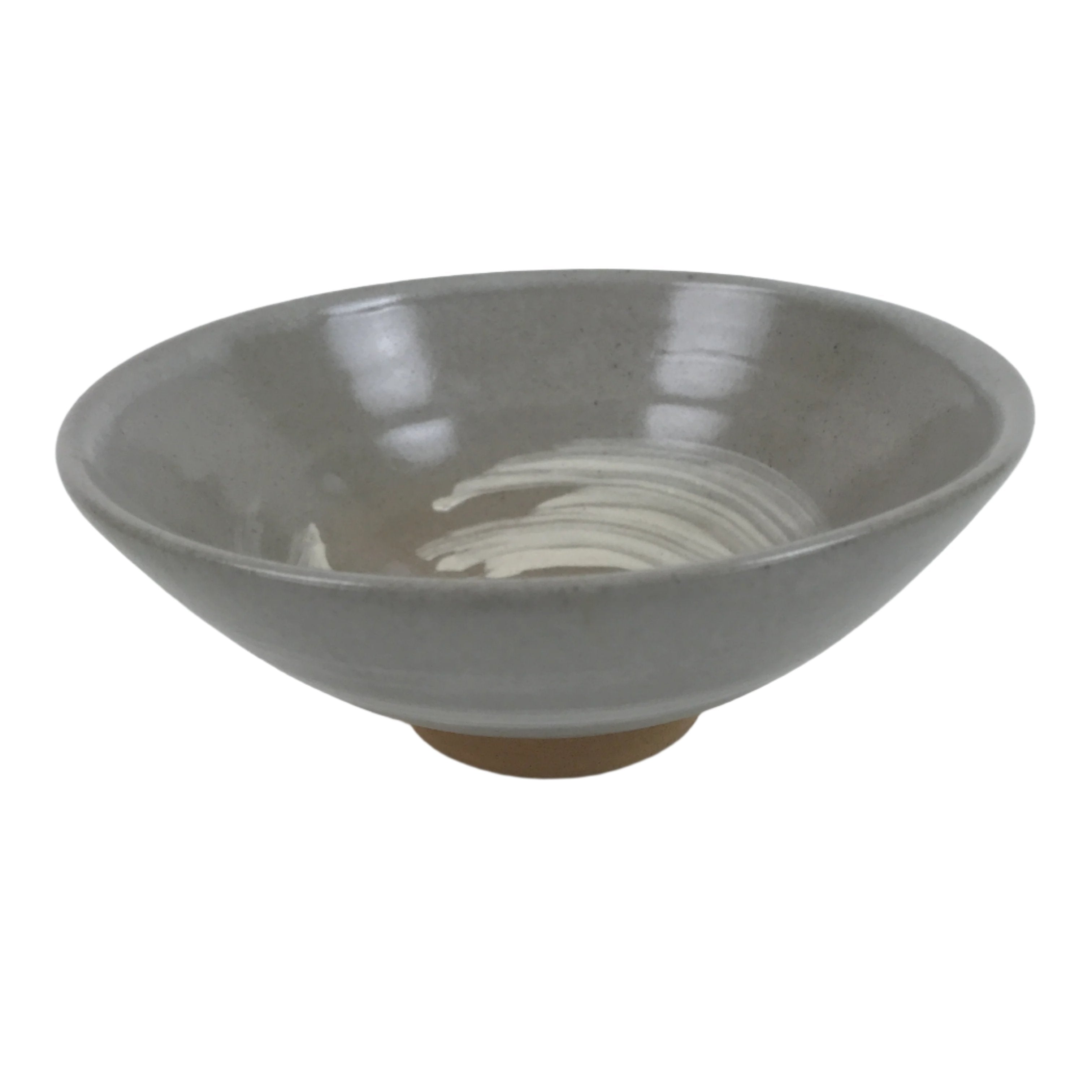 Japanese Ceramic Green Tea Bowl Summer Matcha Chawan Vtg Light Gray Brush SCW1