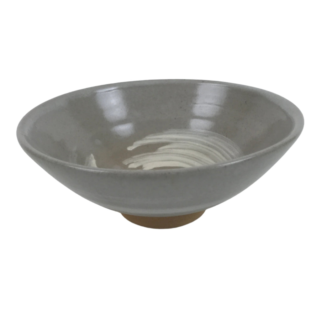 Japanese Ceramic Green Tea Bowl Summer Matcha Chawan Vtg Light Gray Brush SCW1