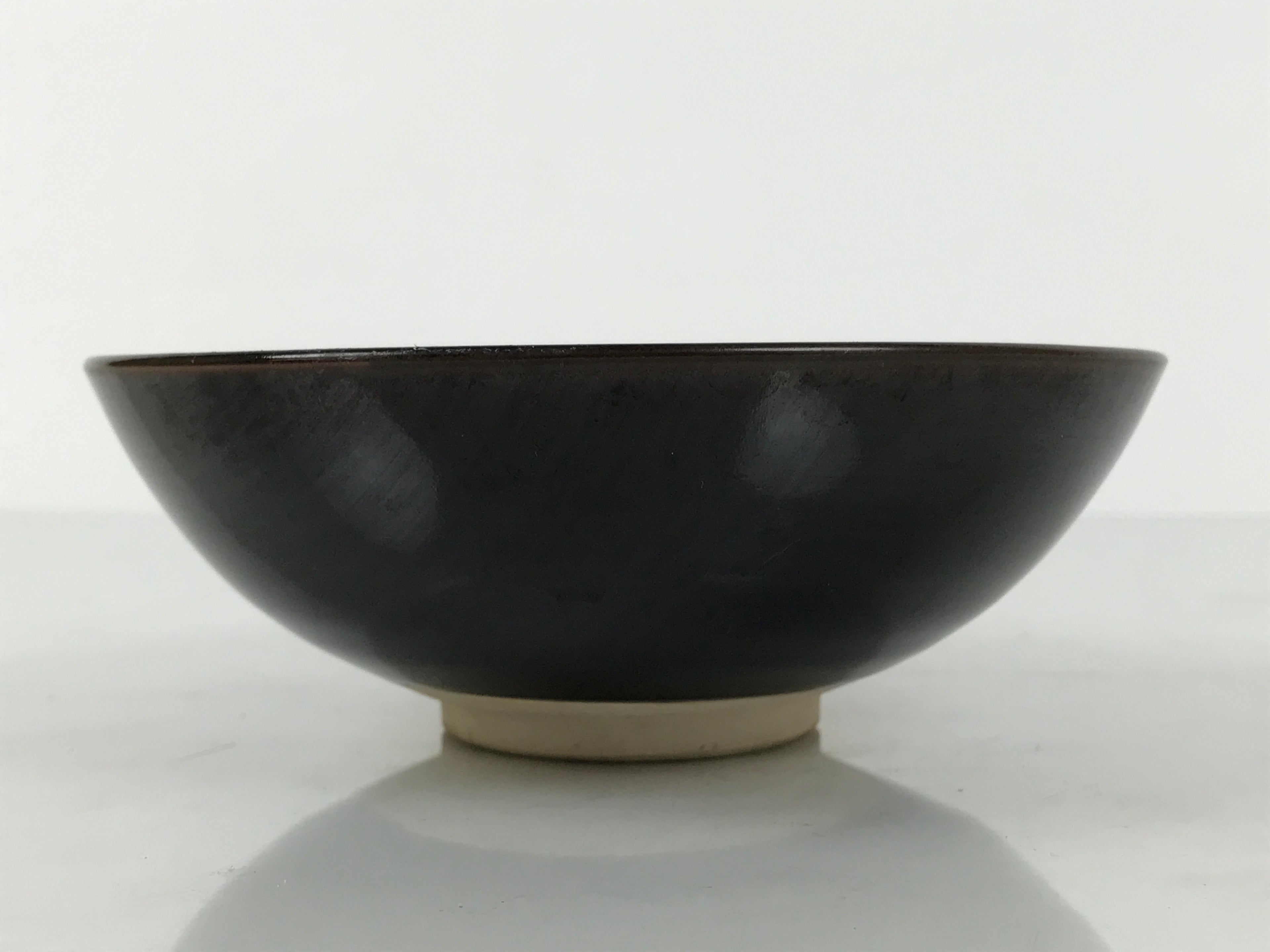 Japanese Ceramic Green Tea Bowl Summer Matcha Chawan Vtg Pottery Black SCW6