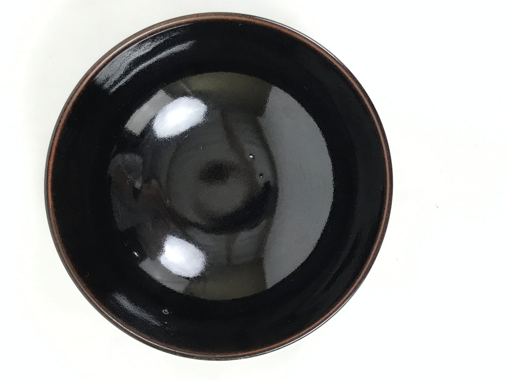 Japanese Ceramic Green Tea Bowl Summer Matcha Chawan Vtg Pottery Black SCW6