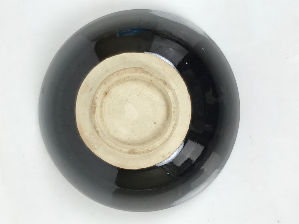 Japanese Ceramic Green Tea Bowl Summer Matcha Chawan Vtg Pottery Black SCW6