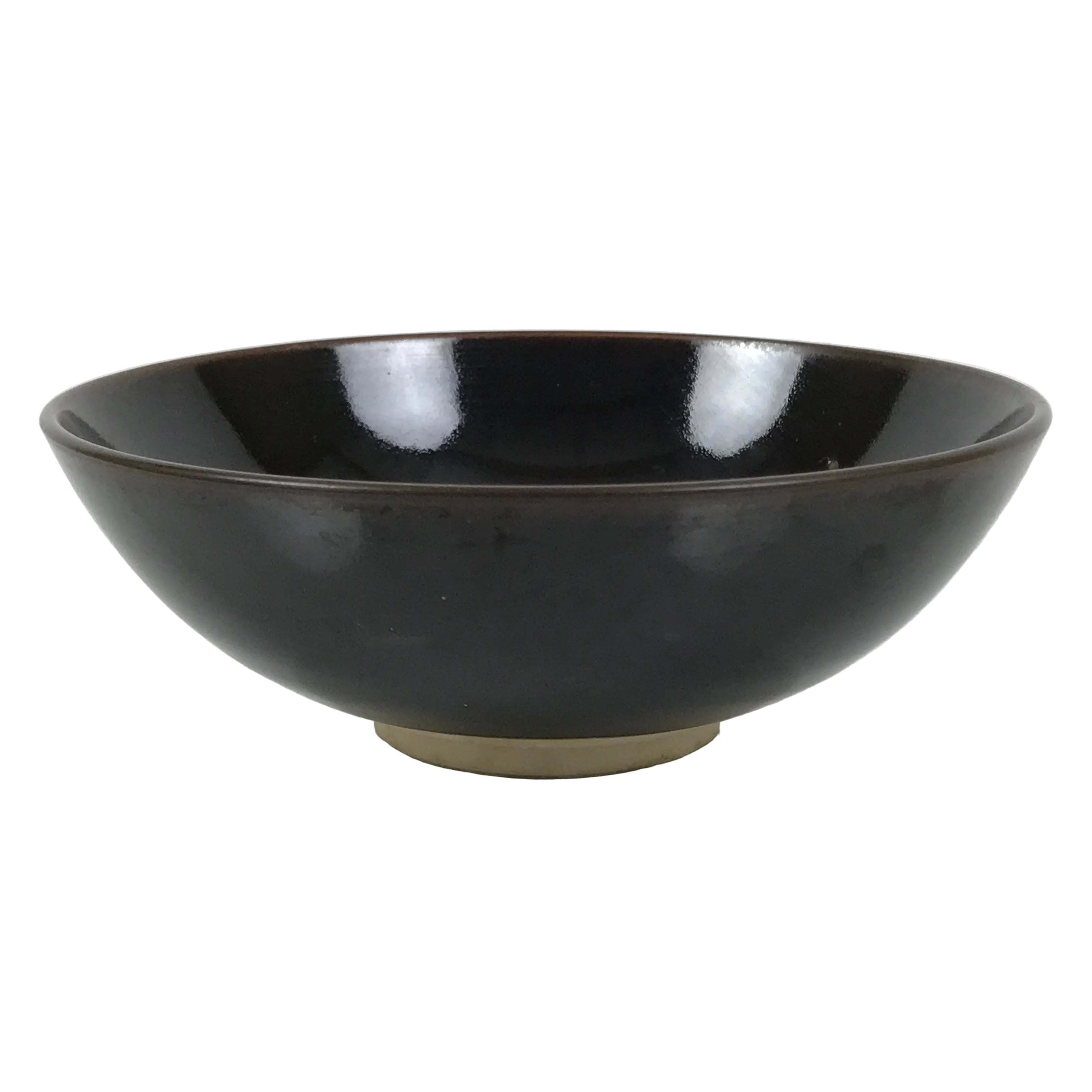 Japanese Ceramic Green Tea Bowl Summer Matcha Chawan Vtg Pottery Black SCW6
