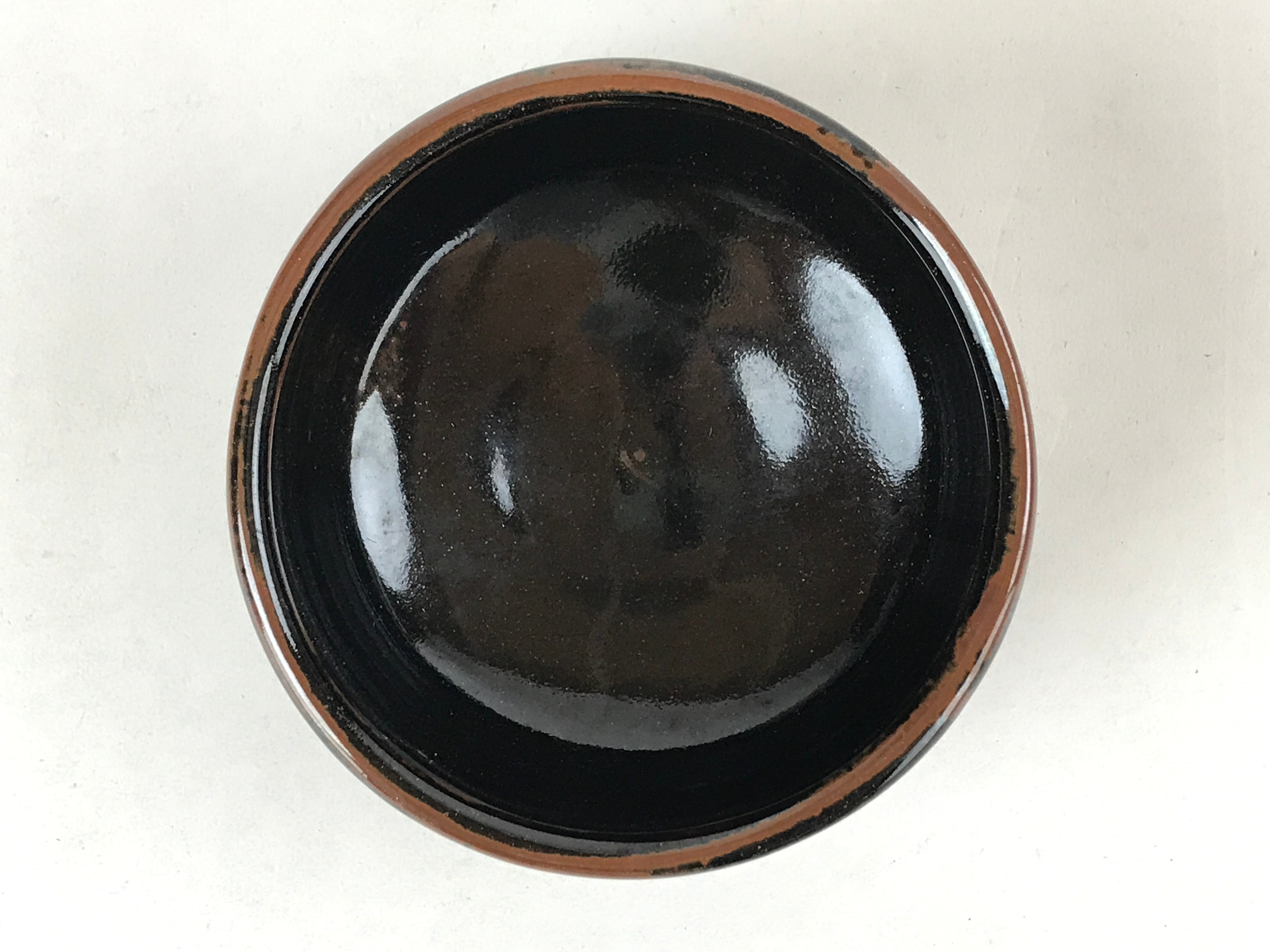 Japanese Ceramic Green Tea Bowl Vtg Black Dark Brown Koseto Matcha Chawan CHB23