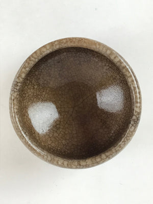 Japanese Ceramic Green Tea Bowl Vtg Brown Crackle Glaze Matcha Chawan CHB3