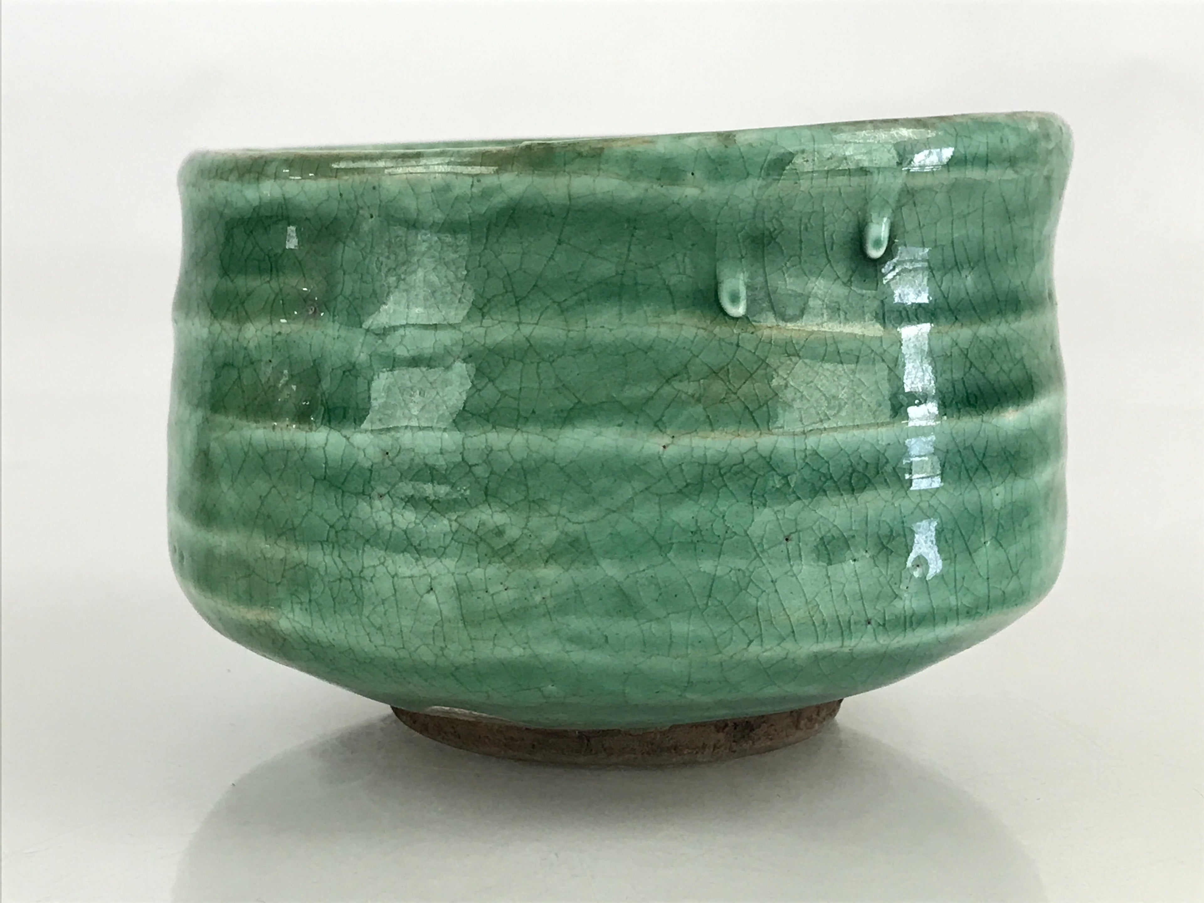 Japanese Ceramic Green Tea Bowl Vtg Chawan Tea Ceremony Matcha Green GTB981