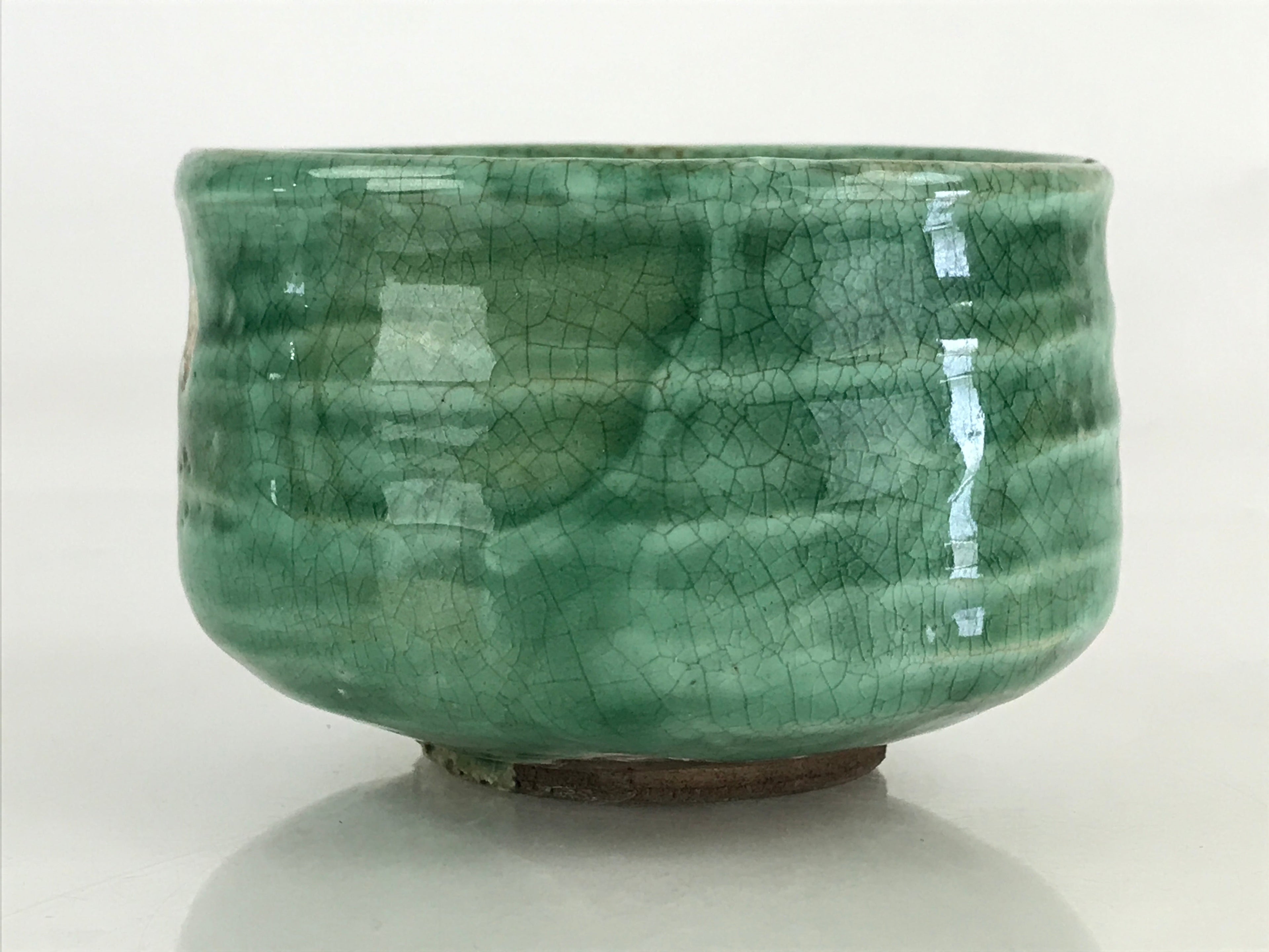 Japanese Ceramic Green Tea Bowl Vtg Chawan Tea Ceremony Matcha Green GTB981