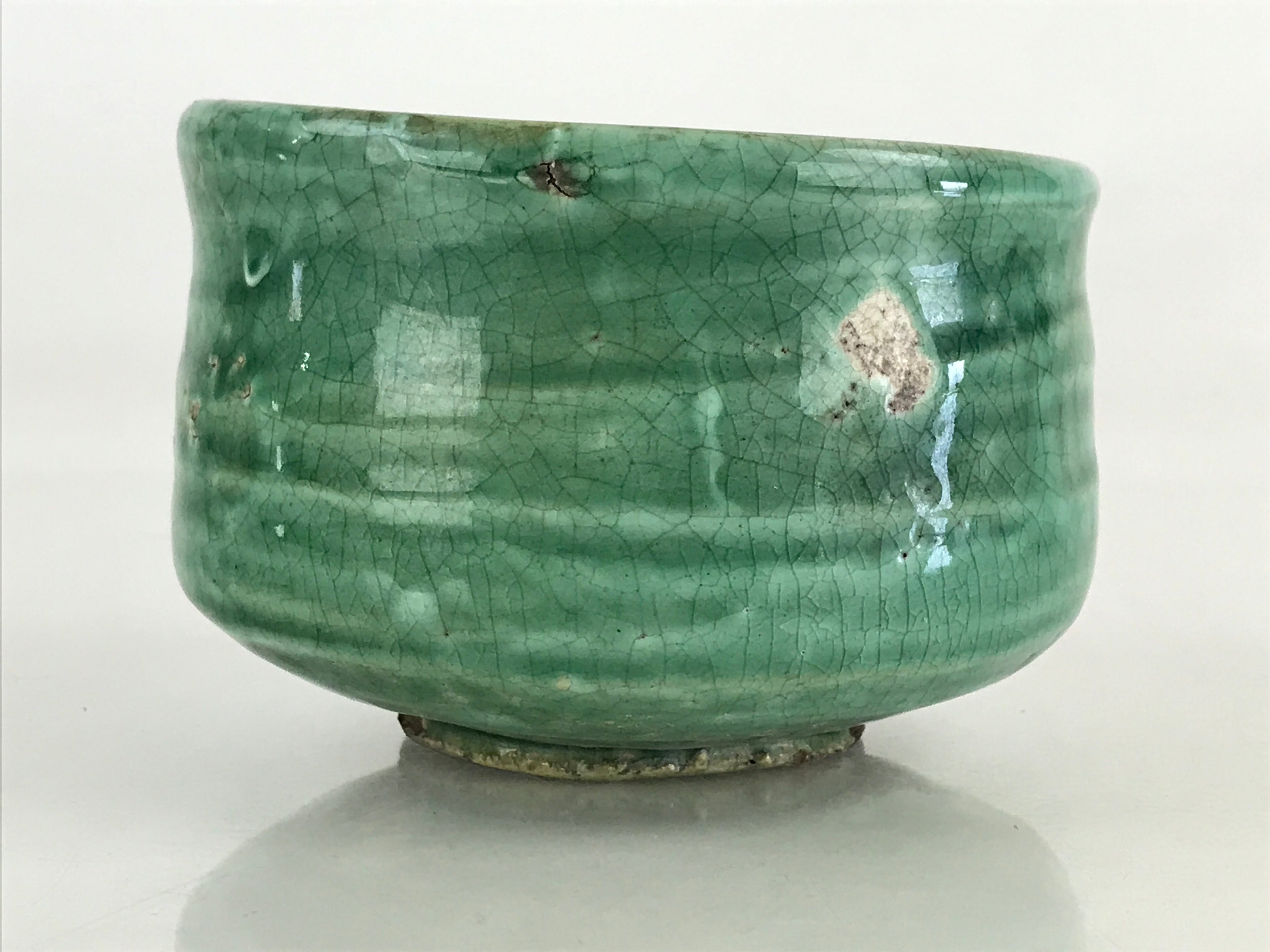 Japanese Ceramic Green Tea Bowl Vtg Chawan Tea Ceremony Matcha Green GTB981