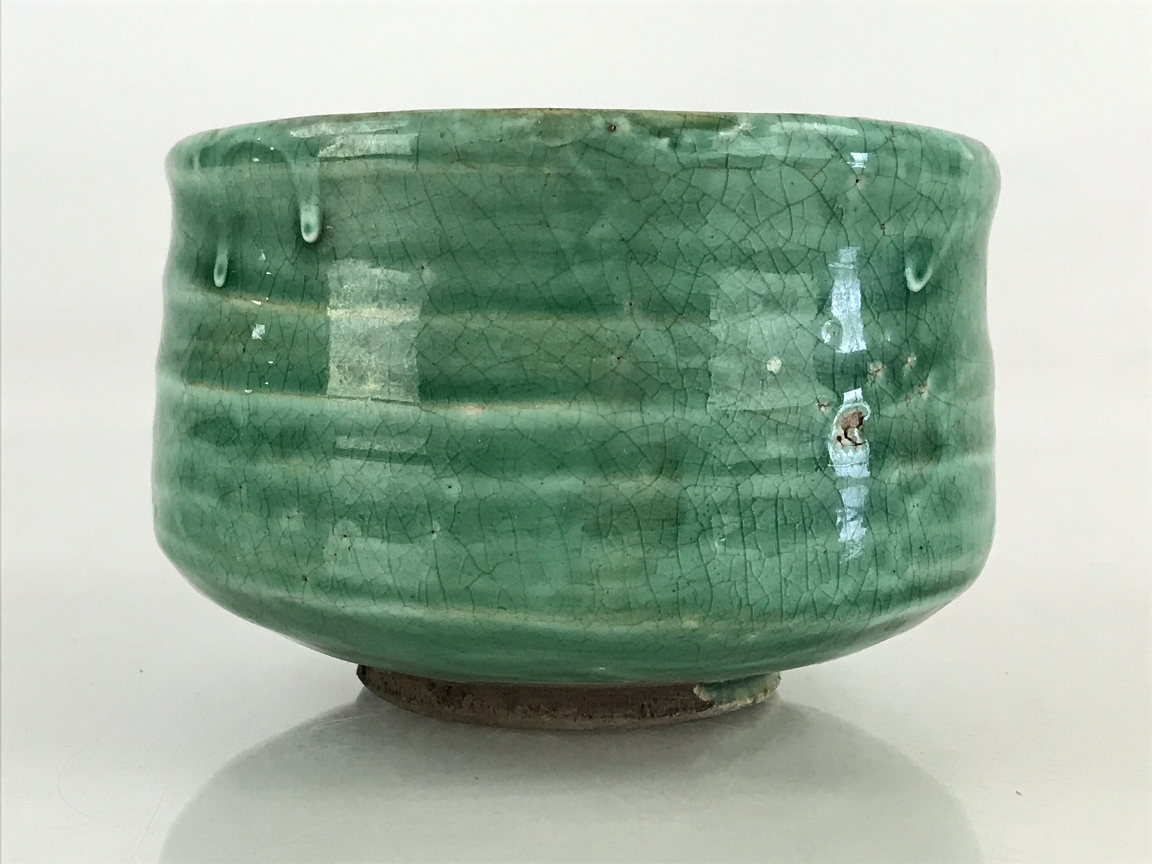 Japanese Ceramic Green Tea Bowl Vtg Chawan Tea Ceremony Matcha Green GTB981