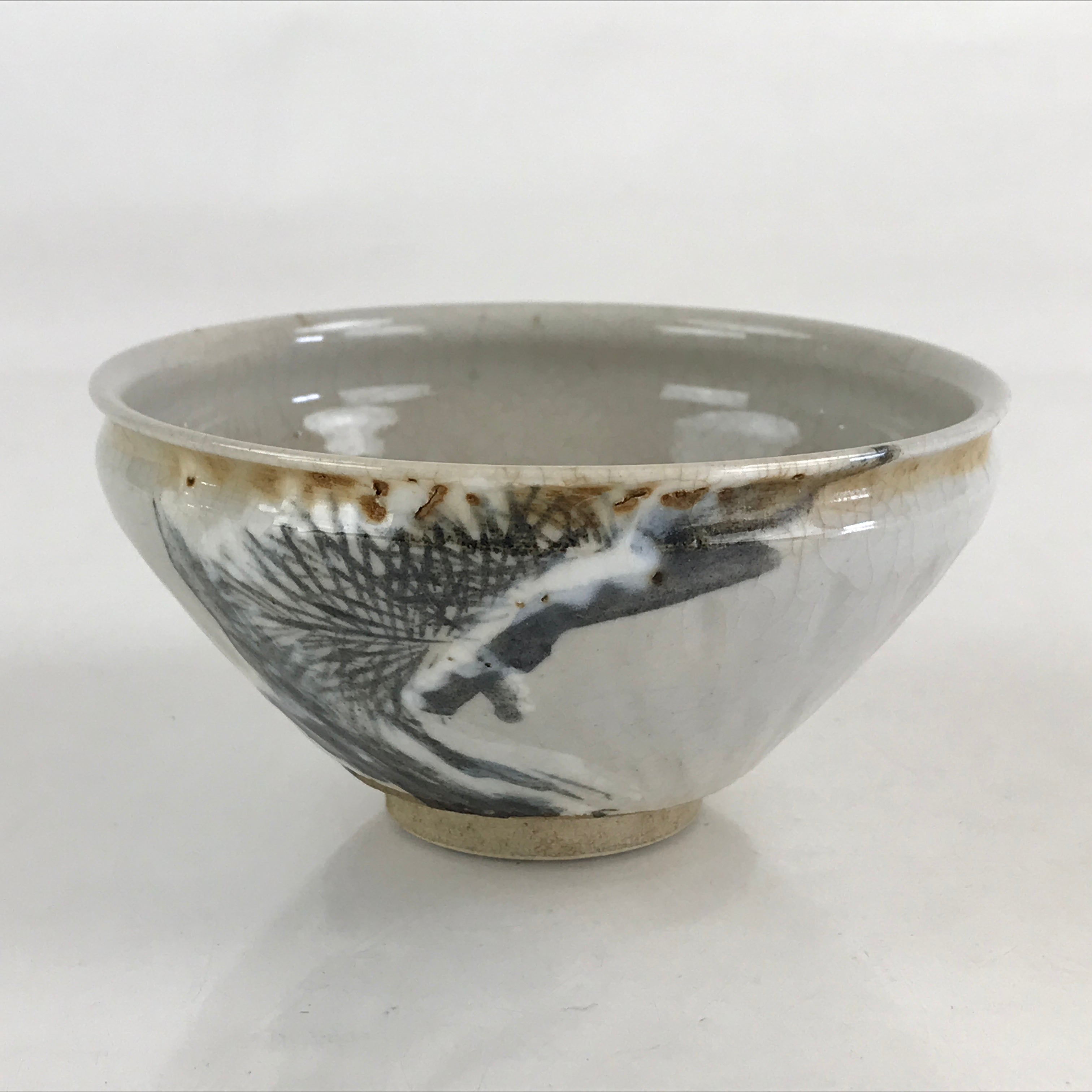 Japanese Ceramic Green Tea Bowl Vtg Chawan Tea Ceremony Matcha White GTB983