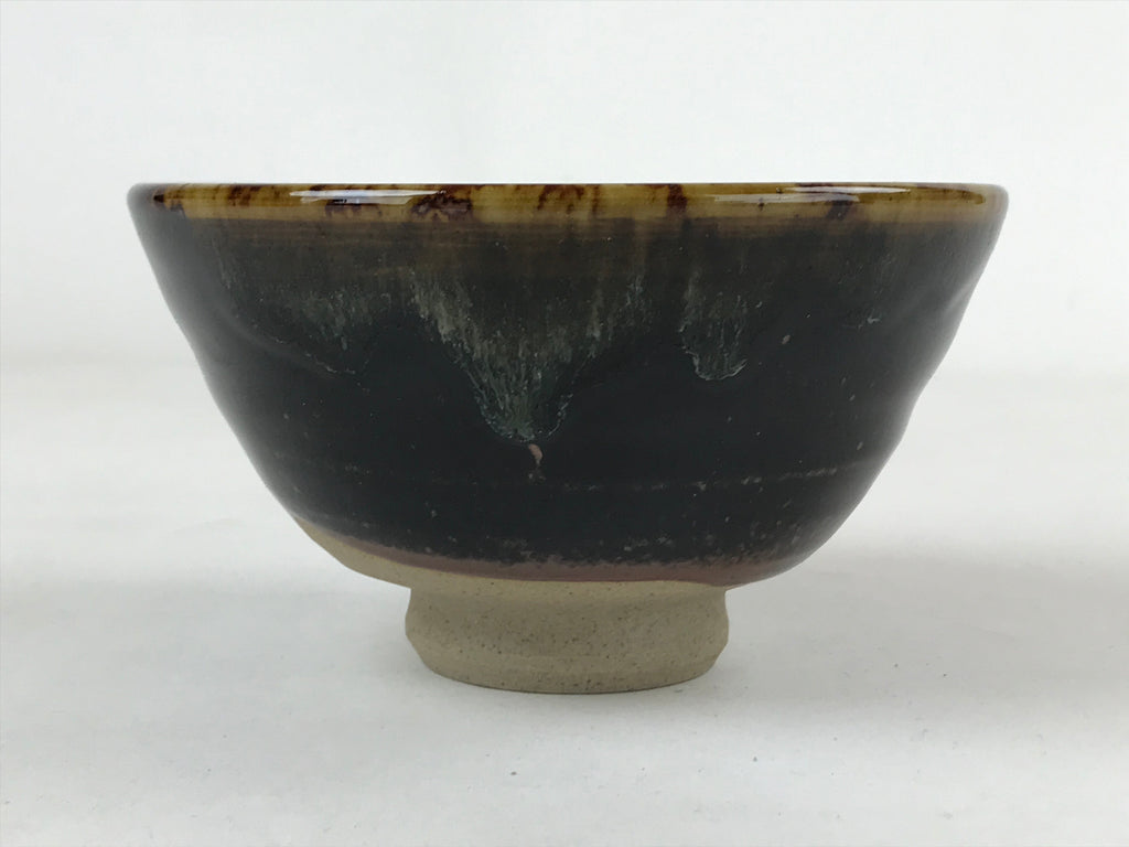 Japanese Ceramic Green Tea Bowl Vtg Dark Brown Glossy Matcha Chawan CHB8