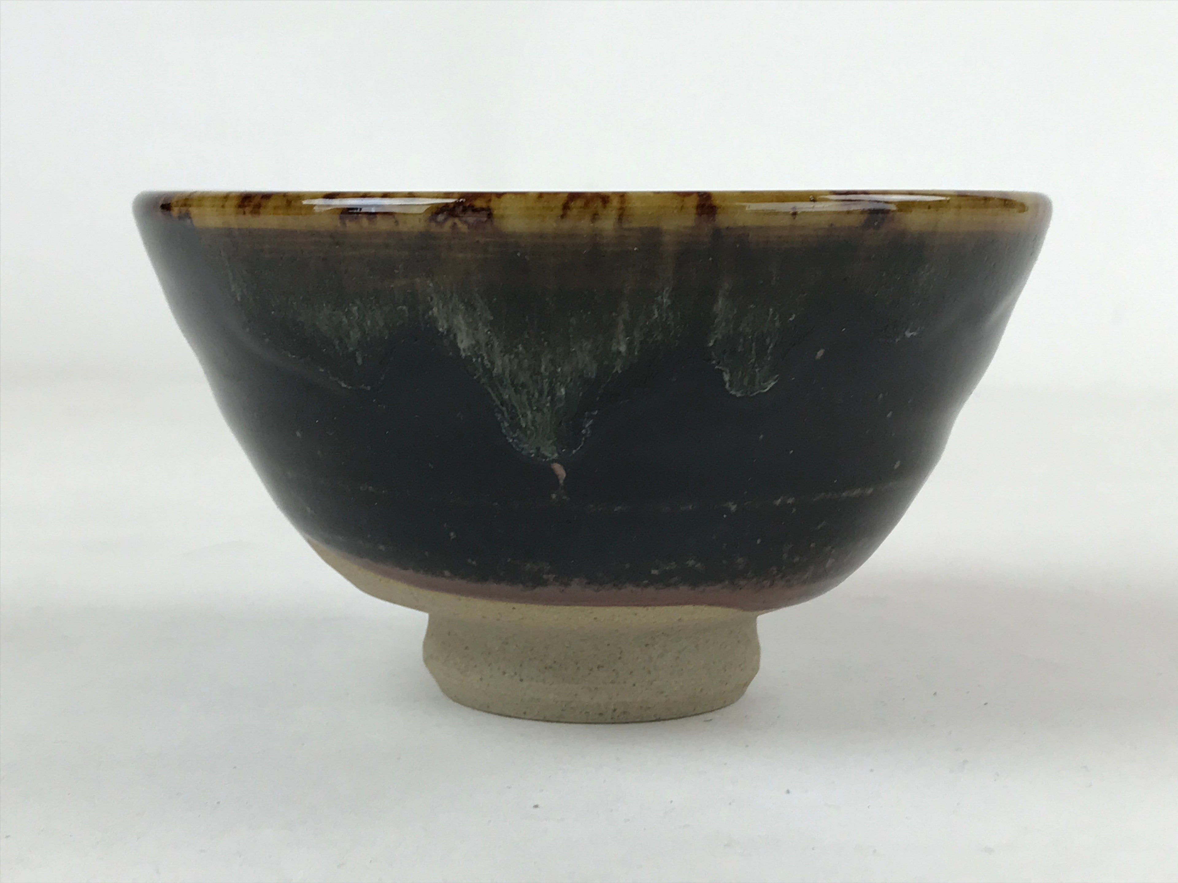 Japanese Ceramic Green Tea Bowl Vtg Dark Brown Glossy Matcha Chawan CHB8