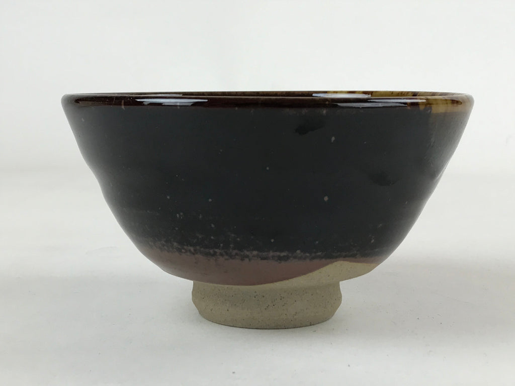 Japanese Ceramic Green Tea Bowl Vtg Dark Brown Glossy Matcha Chawan CHB8