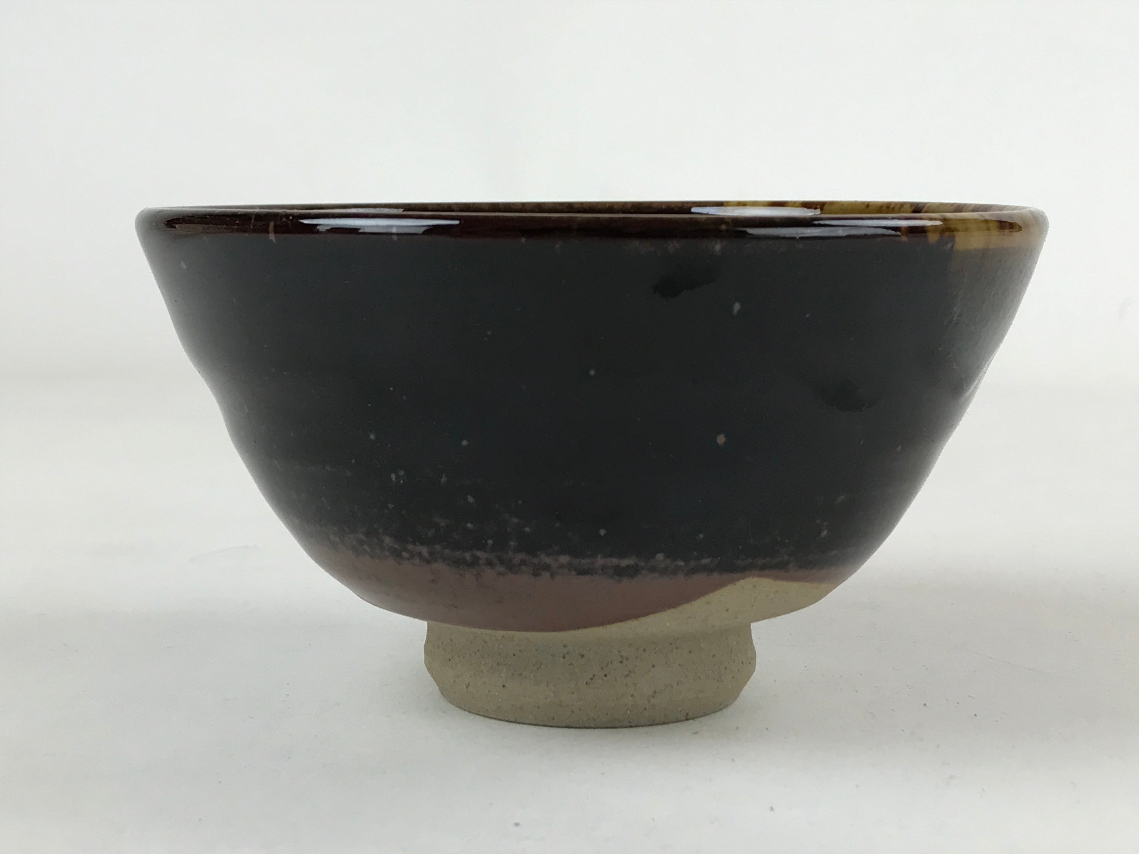 Japanese Ceramic Green Tea Bowl Vtg Dark Brown Glossy Matcha Chawan CHB8