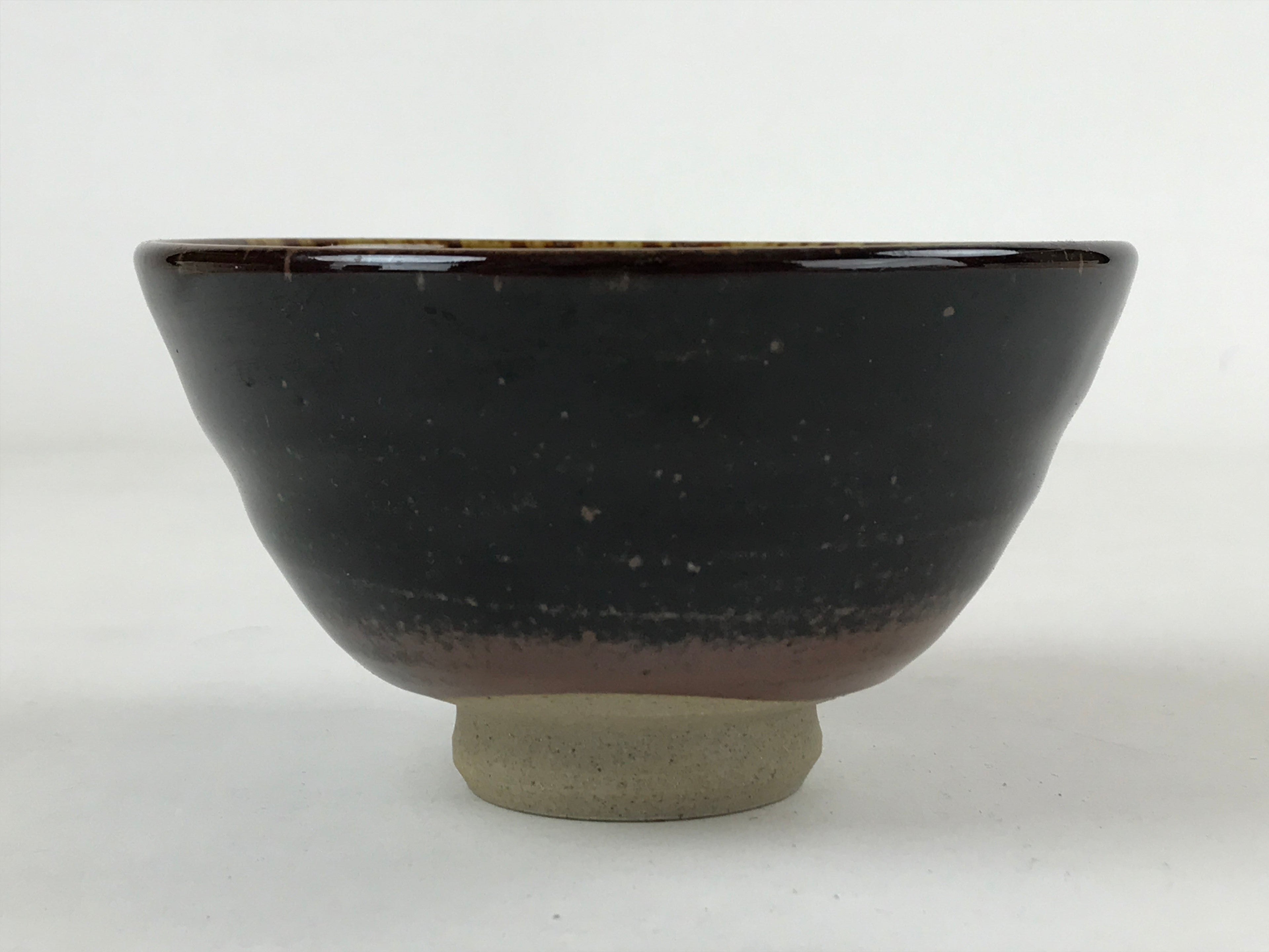 Japanese Ceramic Green Tea Bowl Vtg Dark Brown Glossy Matcha Chawan CHB8