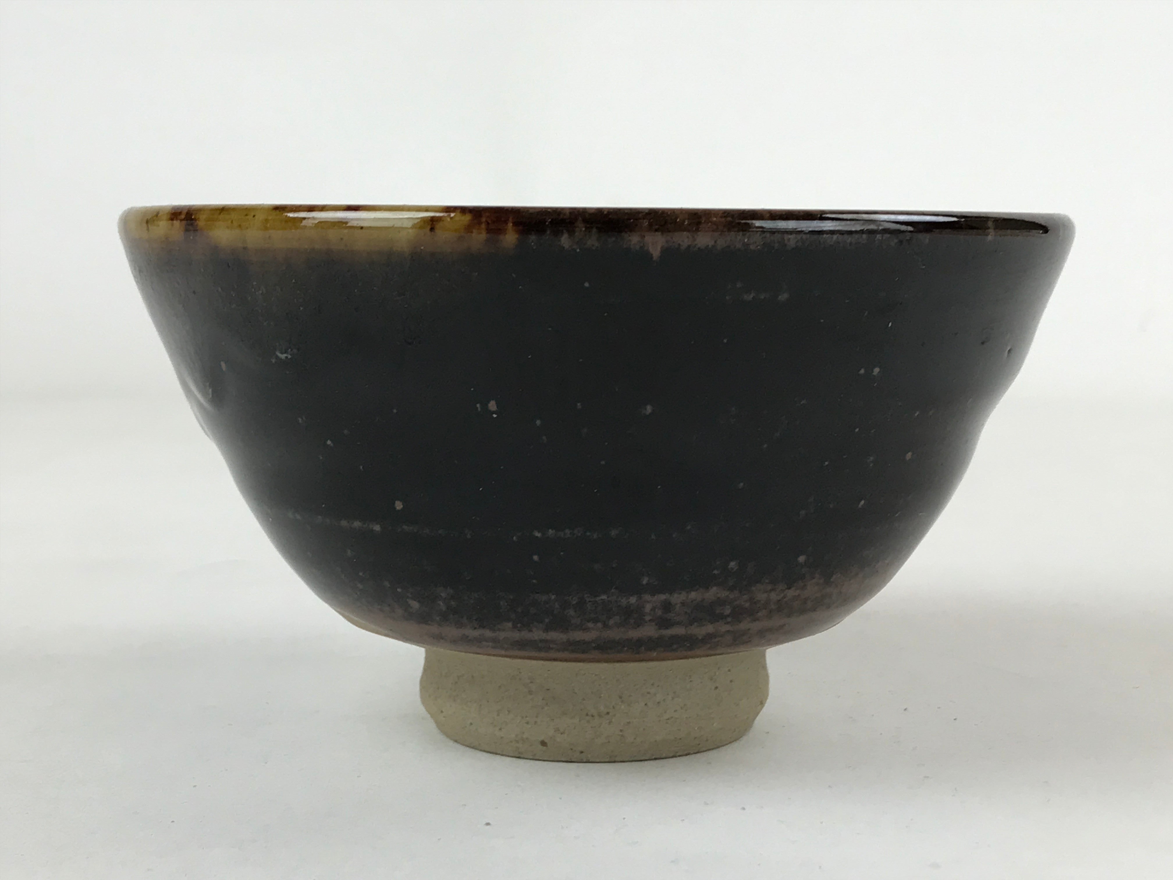 Japanese Ceramic Green Tea Bowl Vtg Dark Brown Glossy Matcha Chawan CHB8