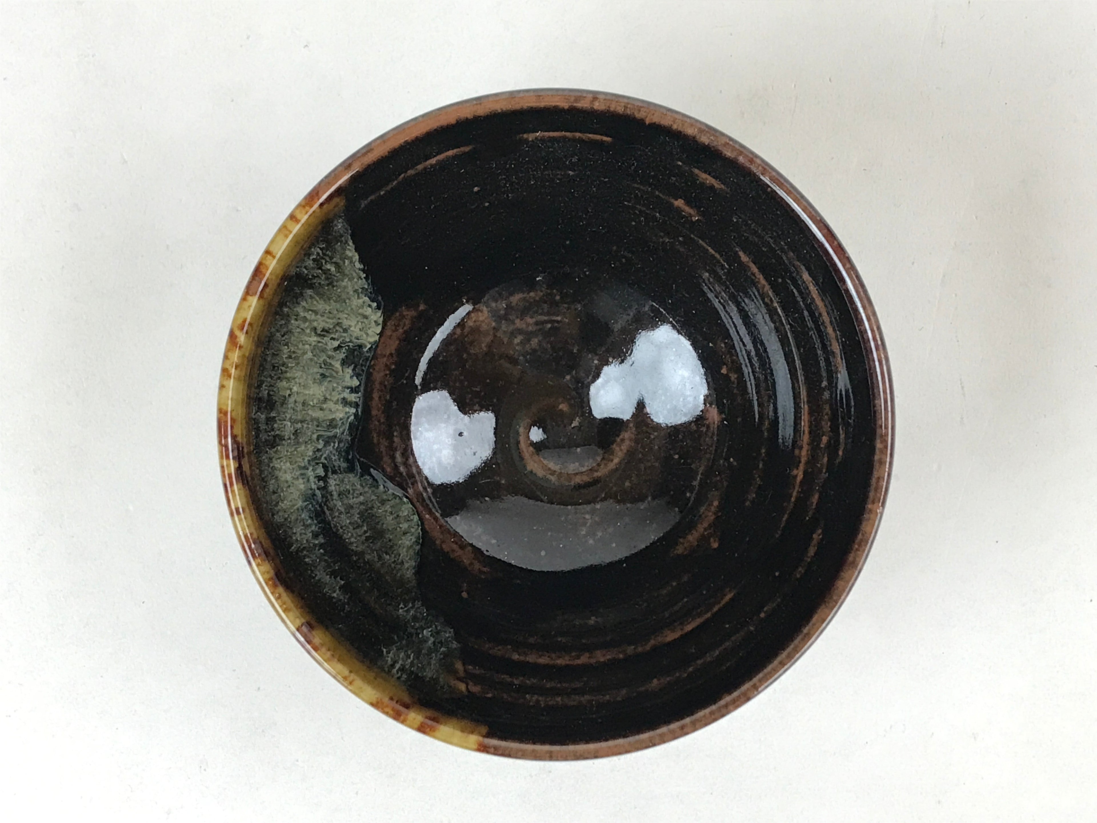 Japanese Ceramic Green Tea Bowl Vtg Dark Brown Glossy Matcha Chawan CHB8