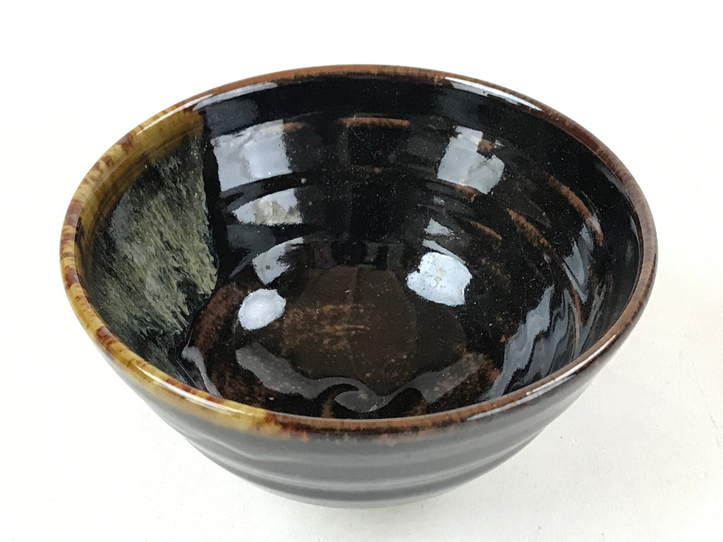 Japanese Ceramic Green Tea Bowl Vtg Dark Brown Glossy Matcha Chawan CHB8