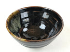 Japanese Ceramic Green Tea Bowl Vtg Dark Brown Glossy Matcha Chawan CHB8