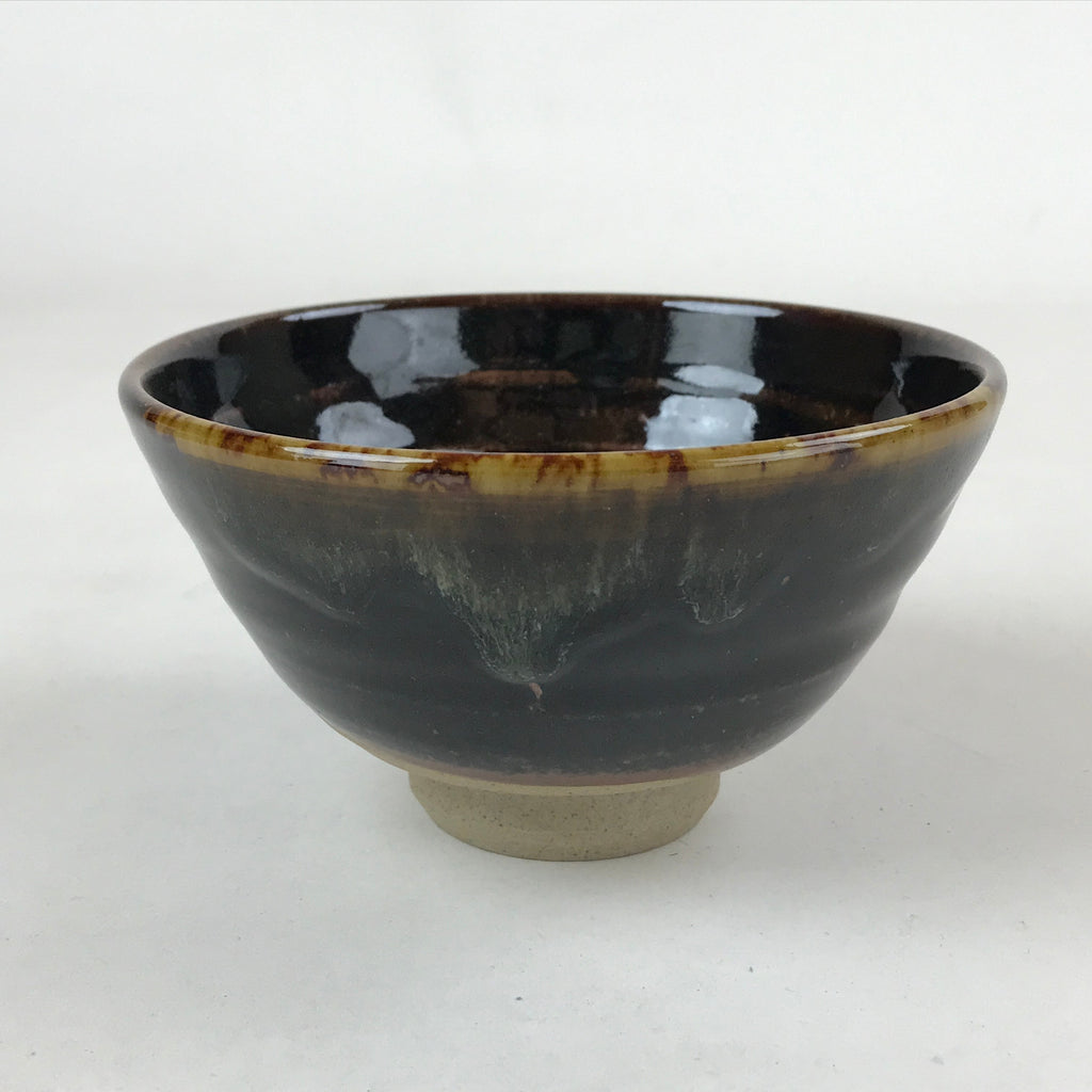 Japanese Ceramic Green Tea Bowl Vtg Dark Brown Glossy Matcha Chawan CHB8