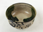 Japanese Ceramic Green Tea Bowl Vtg Green Brown Floral Crackle Glaze Oribe CHB25
