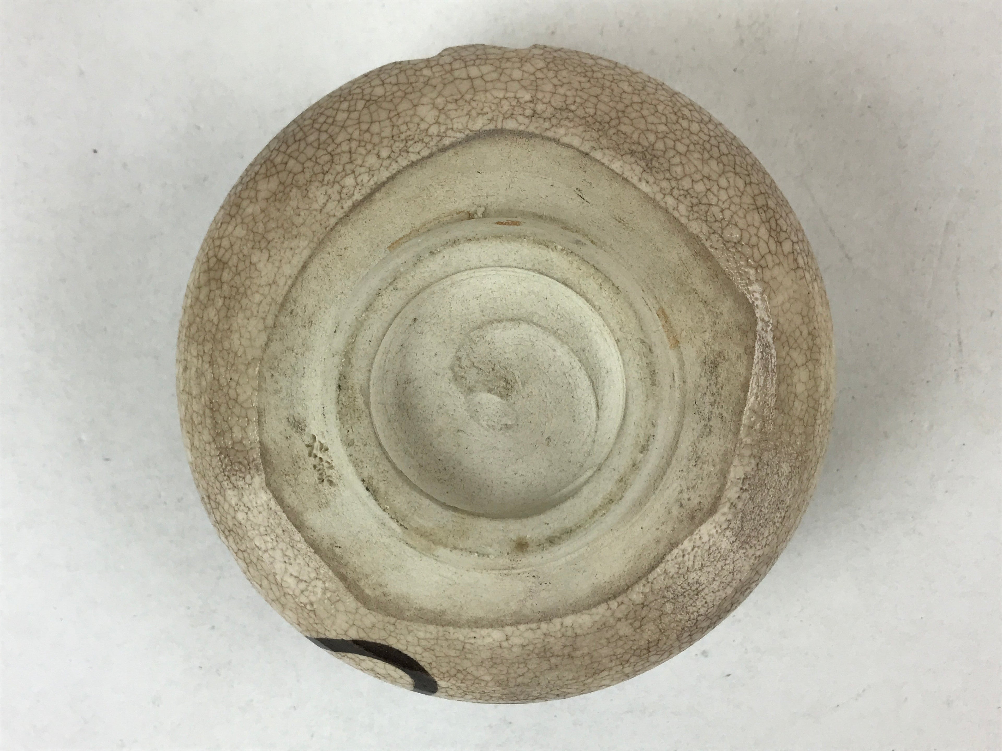 Japanese Ceramic Green Tea Bowl Vtg Green Brown Floral Crackle Glaze Oribe CHB25