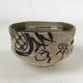 Japanese Ceramic Green Tea Bowl Vtg Green Brown Floral Crackle Glaze Oribe CHB25