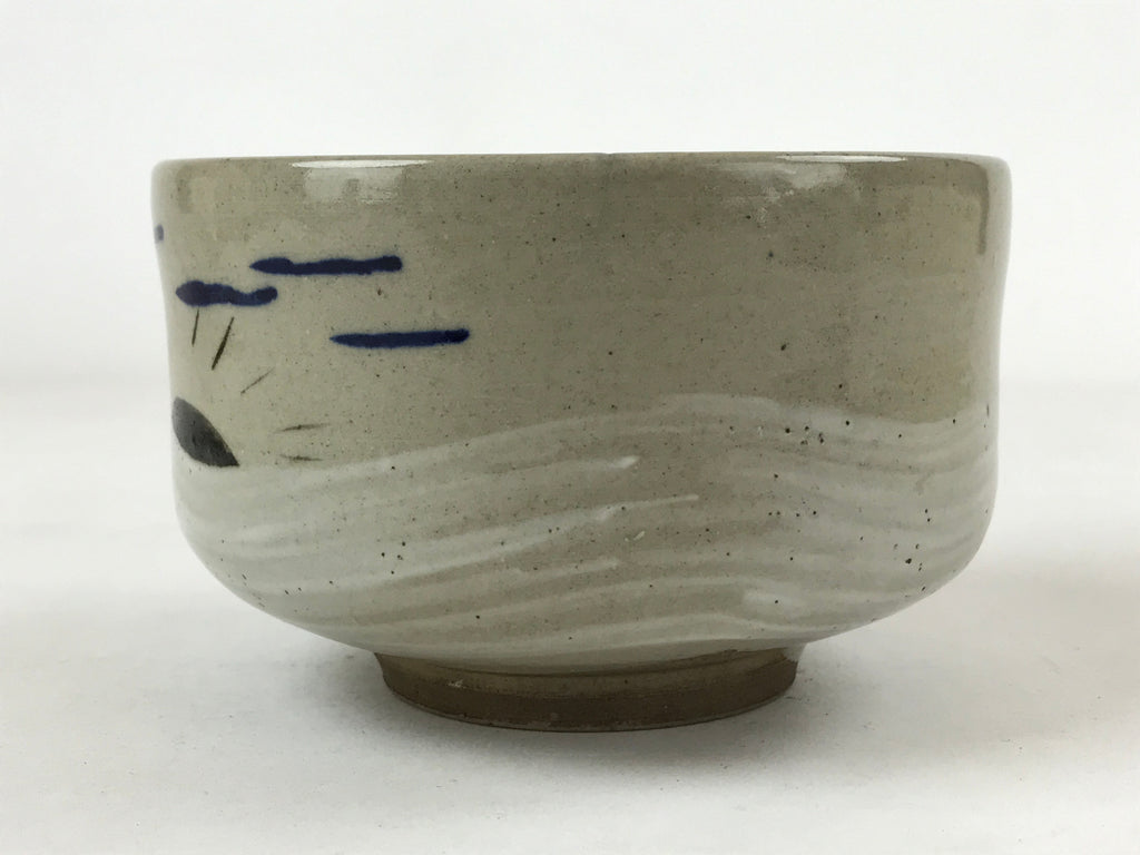 Japanese Ceramic Green Tea Bowl Vtg Hakeme White Sunrise Matcha Chawan CHB19