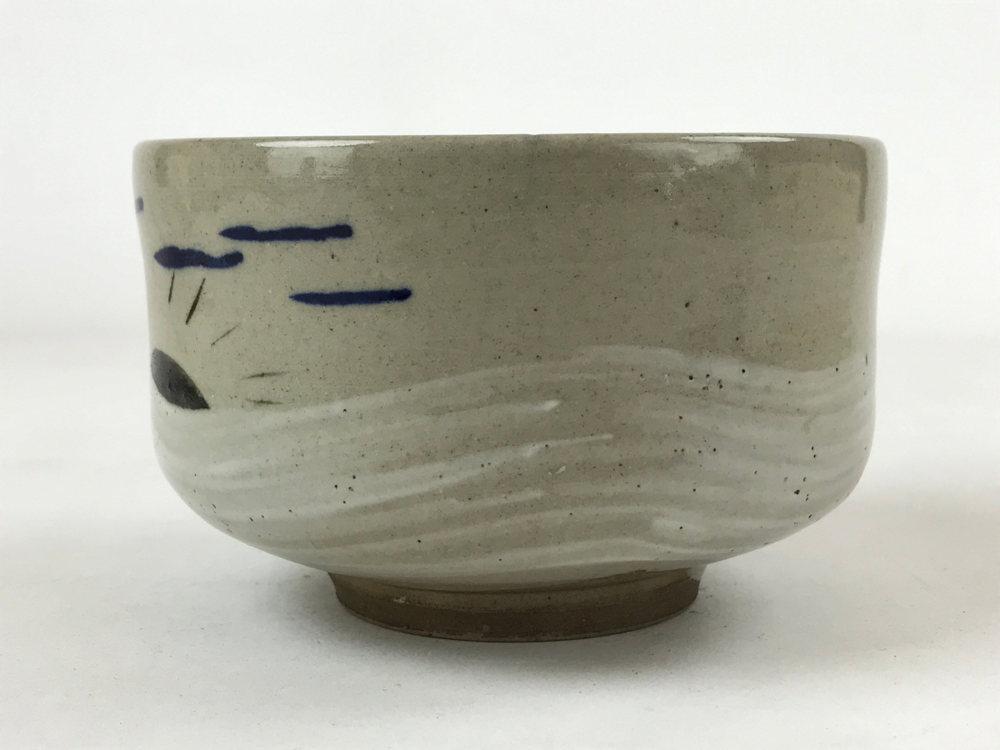 Japanese Ceramic Green Tea Bowl Vtg Hakeme White Sunrise Matcha Chawan CHB19