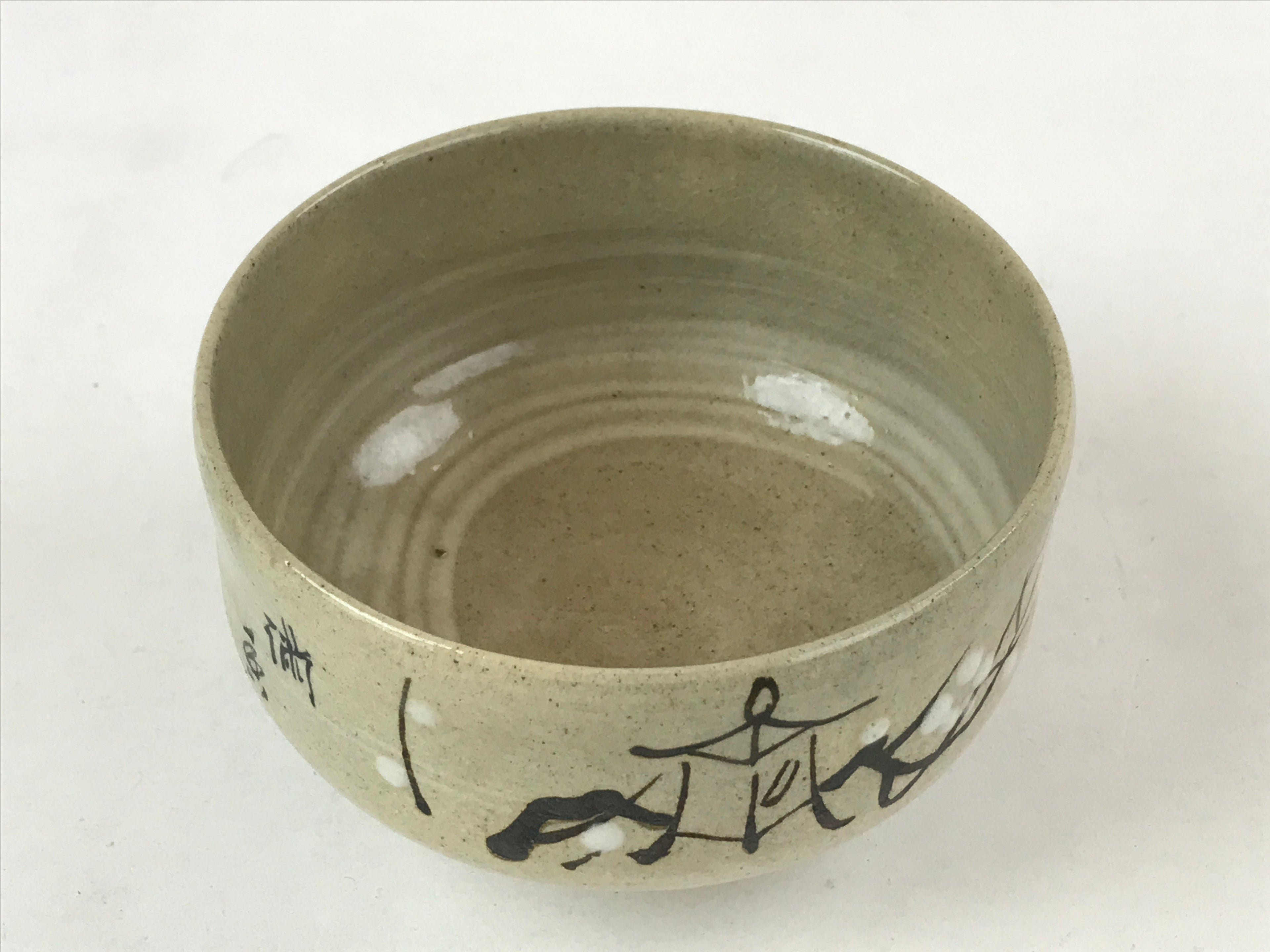 Japanese Ceramic Green Tea Bowl Vtg Hakogi Plum Lantern Text Matcha Chawan CHB22