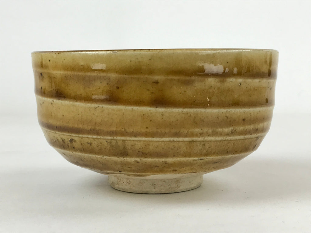 Japanese Ceramic Green Tea Bowl Vtg Ki Setoyaki Yellow Glossy Matcha Chawan CHB1