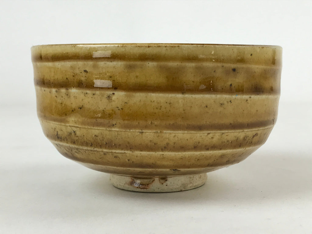 Japanese Ceramic Green Tea Bowl Vtg Ki Setoyaki Yellow Glossy Matcha Chawan CHB1