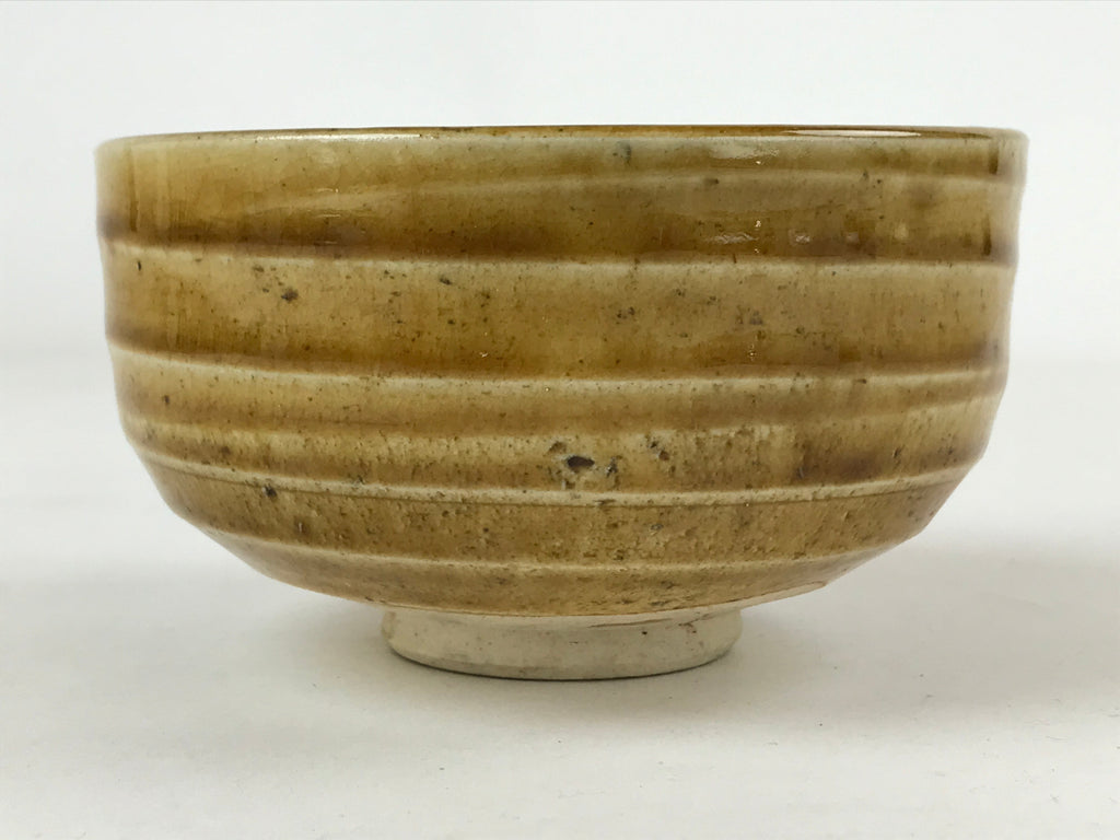 Japanese Ceramic Green Tea Bowl Vtg Ki Setoyaki Yellow Glossy Matcha Chawan CHB1
