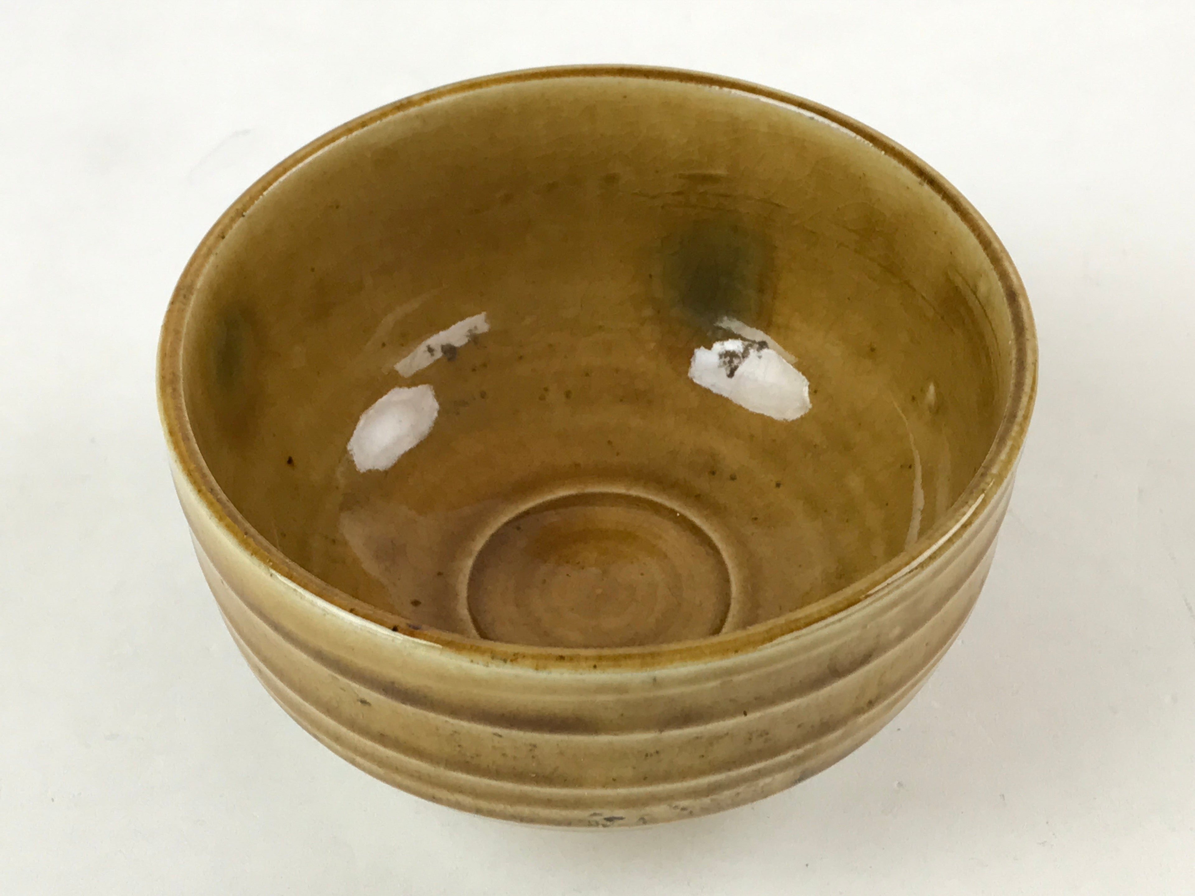 Japanese Ceramic Green Tea Bowl Vtg Ki Setoyaki Yellow Glossy Matcha Chawan CHB1