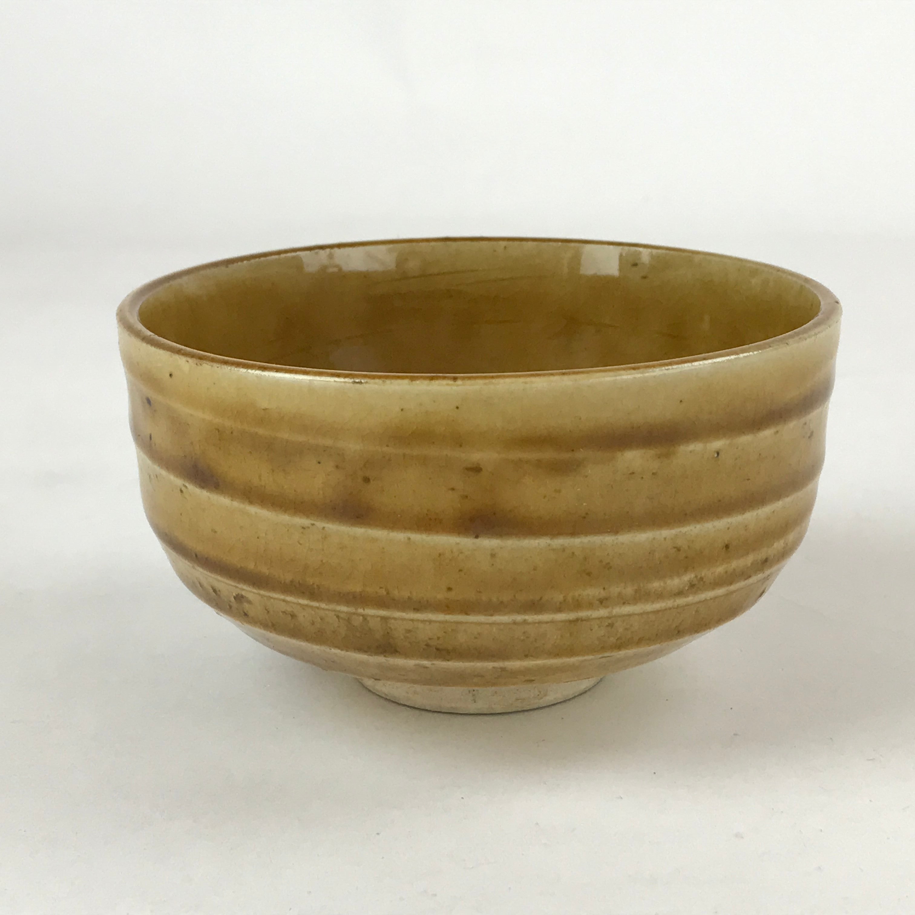 Japanese Ceramic Green Tea Bowl Vtg Ki Setoyaki Yellow Glossy Matcha Chawan CHB1