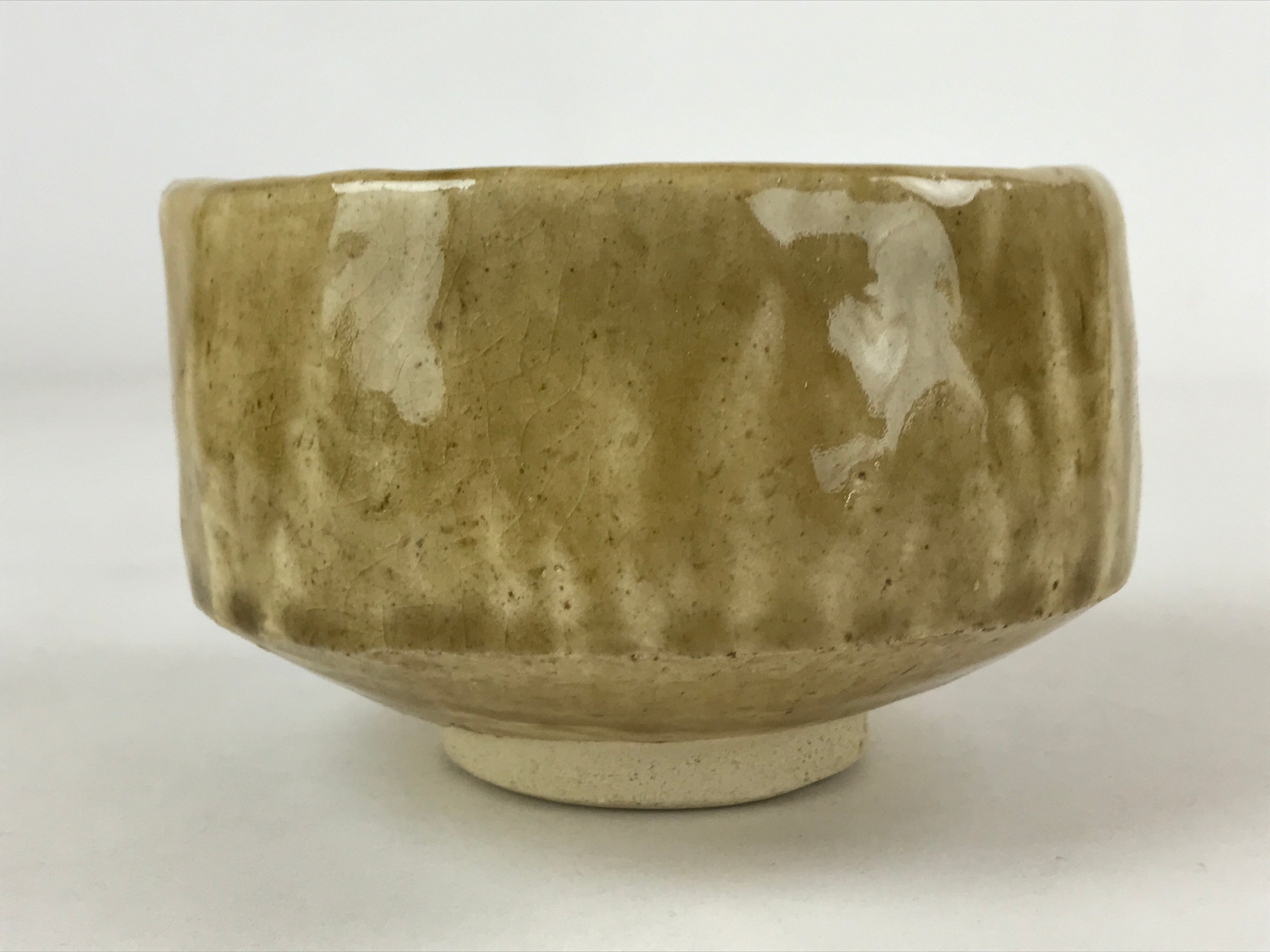 Japanese Ceramic Green Tea Bowl Vtg Kiseto Yellow Simple Matcha Chawan CHB28