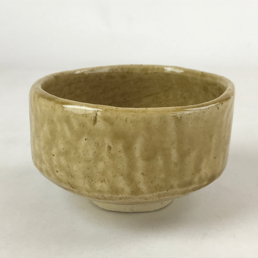 Japanese Ceramic Green Tea Bowl Vtg Kiseto Yellow Simple Matcha Chawan CHB28