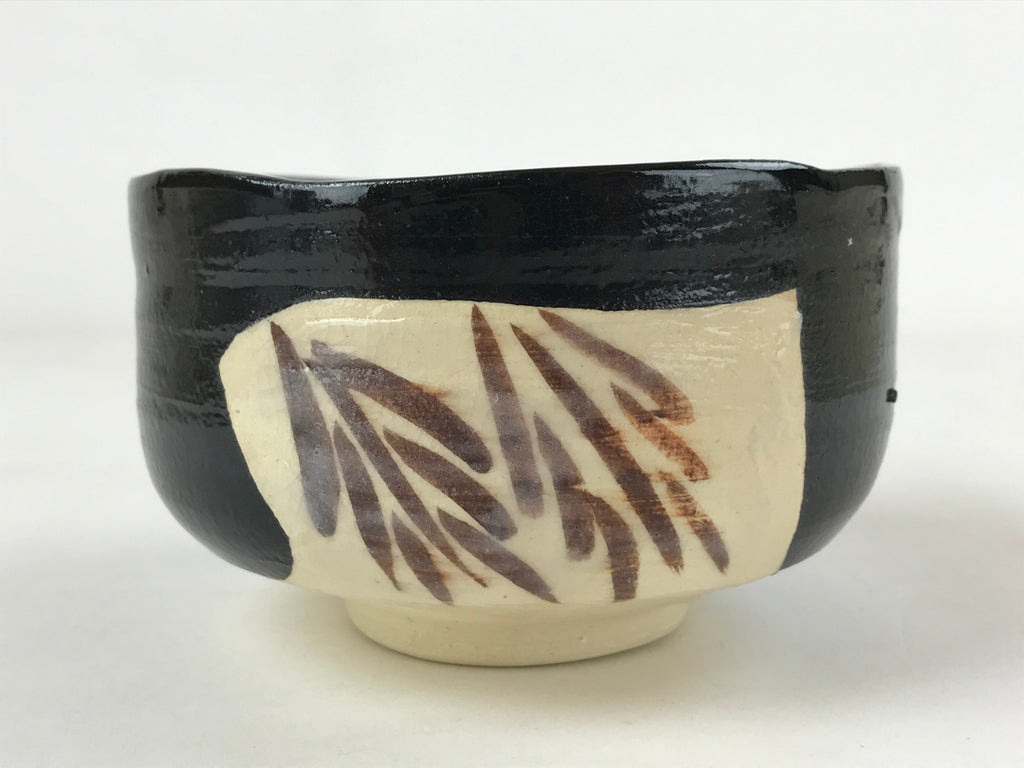 Japanese Ceramic Green Tea Bowl Vtg Kuro Oribe Black Brown Matcha Chawan CHB10