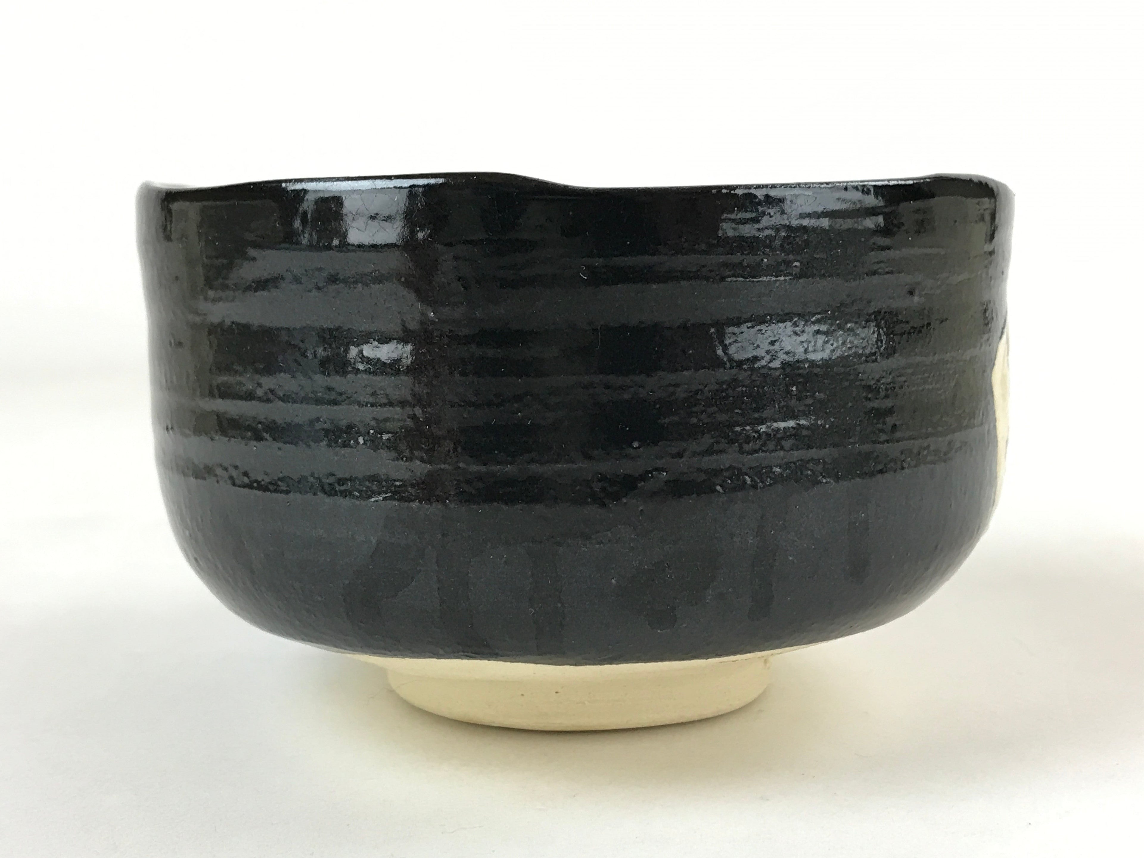 Japanese Ceramic Green Tea Bowl Vtg Kuro Oribe Black Brown Matcha Chawan CHB10