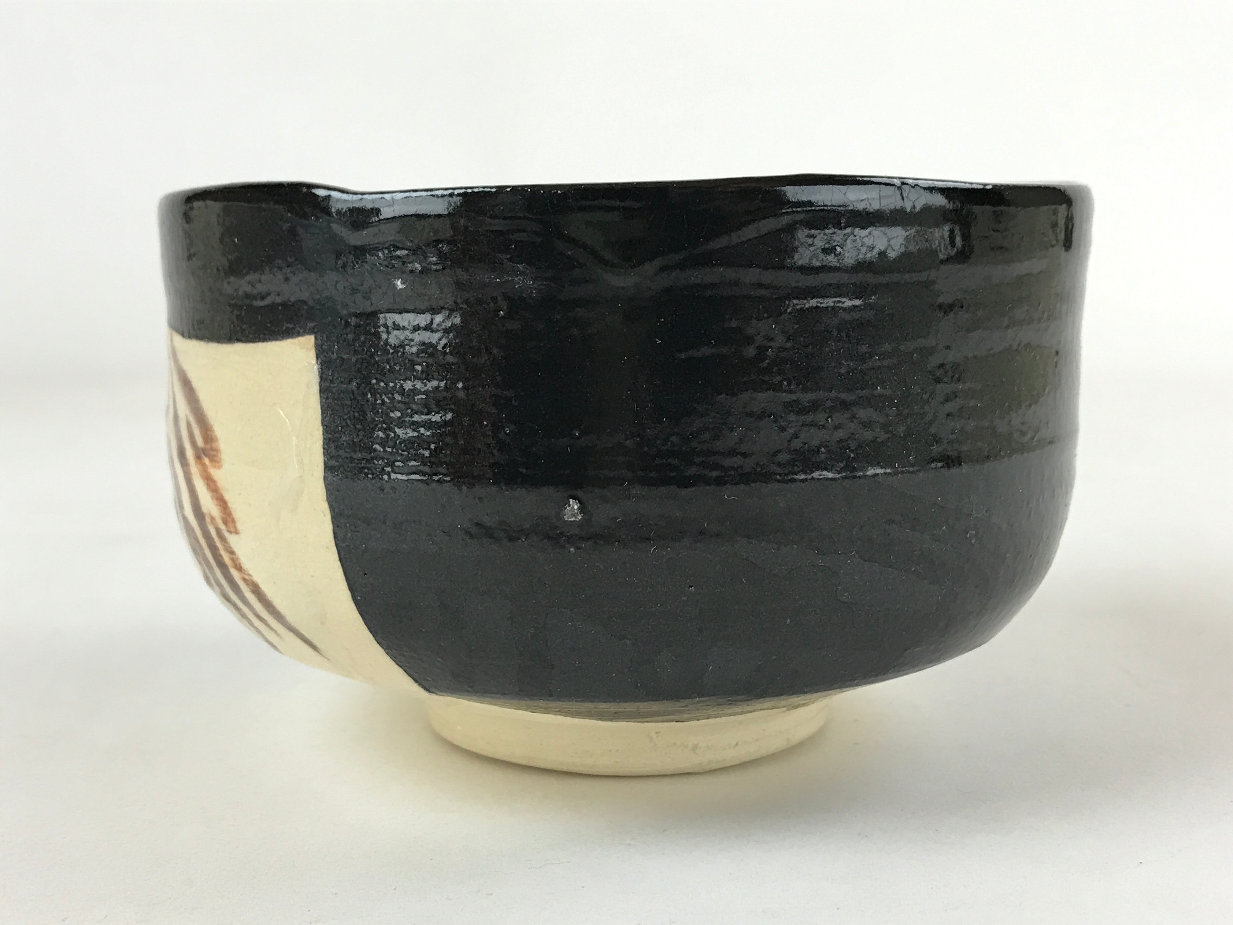 Japanese Ceramic Green Tea Bowl Vtg Kuro Oribe Black Brown Matcha Chawan CHB10