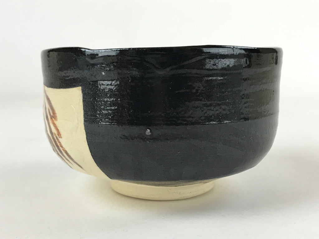 Japanese Ceramic Green Tea Bowl Vtg Kuro Oribe Black Brown Matcha Chawan CHB10