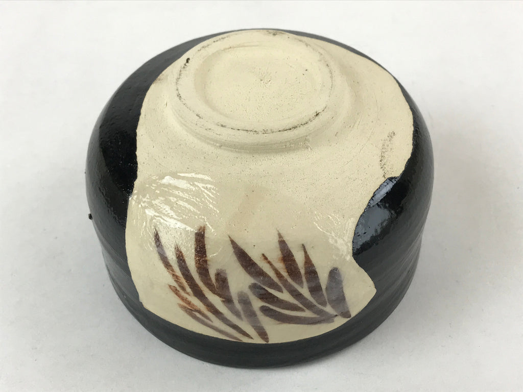 Japanese Ceramic Green Tea Bowl Vtg Kuro Oribe Black Brown Matcha Chawan CHB10