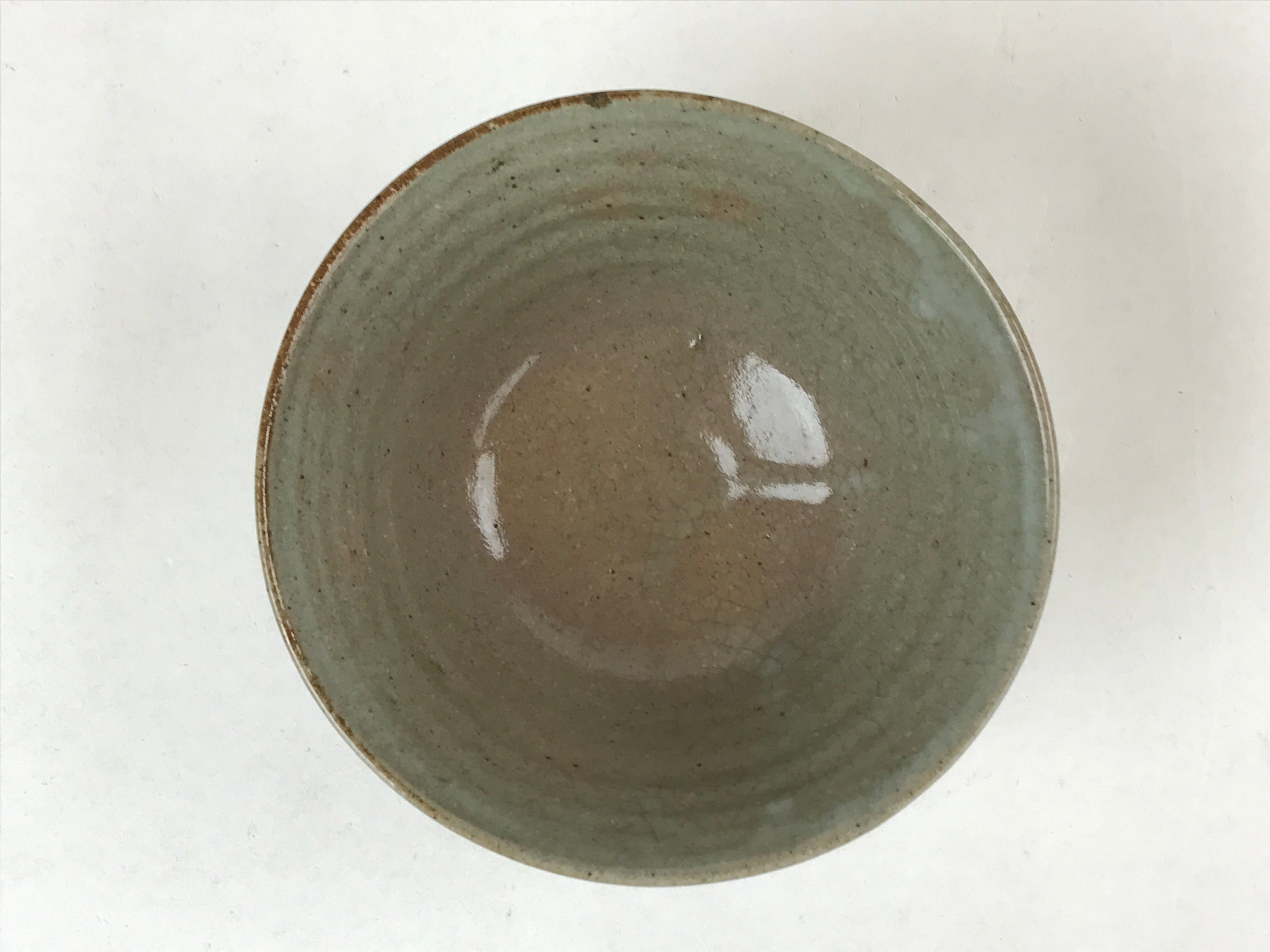 Japanese Ceramic Green Tea Bowl Vtg Light Green Glossy Matcha Chawan CHB7