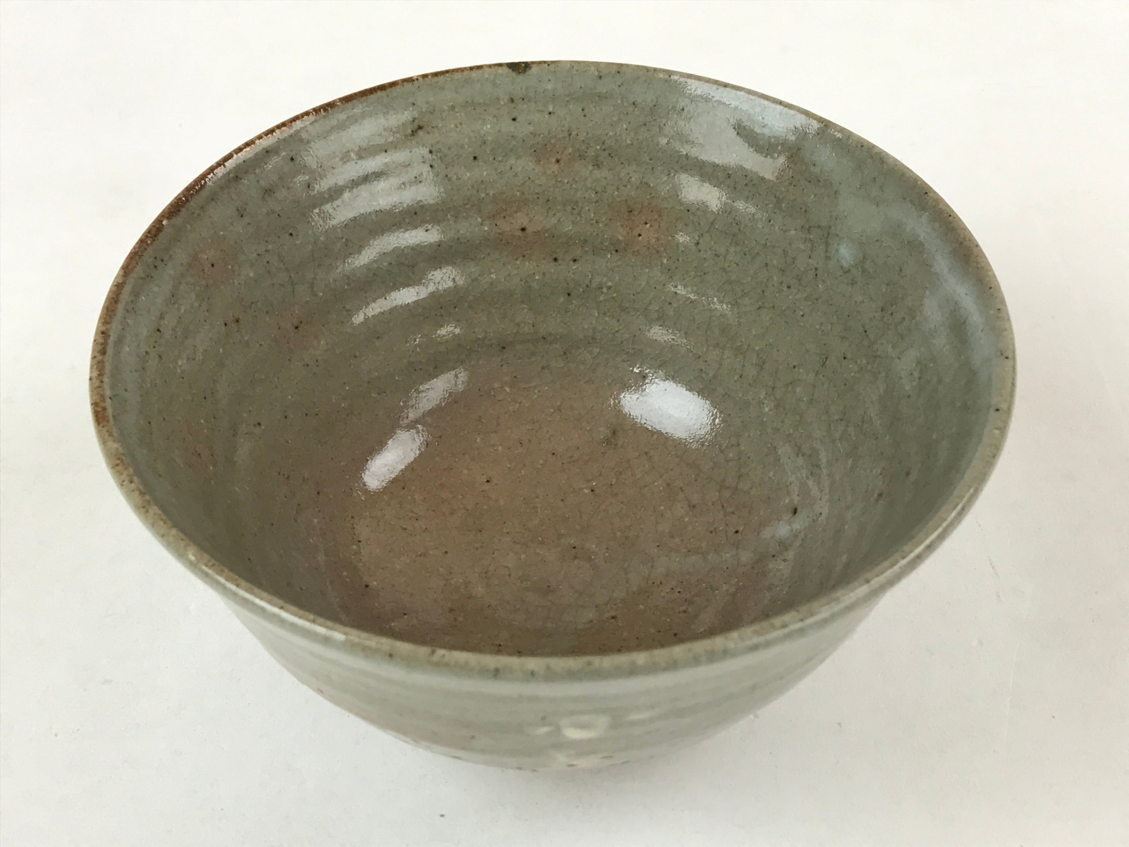 Japanese Ceramic Green Tea Bowl Vtg Light Green Glossy Matcha Chawan CHB7