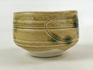 Japanese Ceramic Green Tea Bowl Vtg Minoyaki Kiseto Yellow Green Chawan GTB999