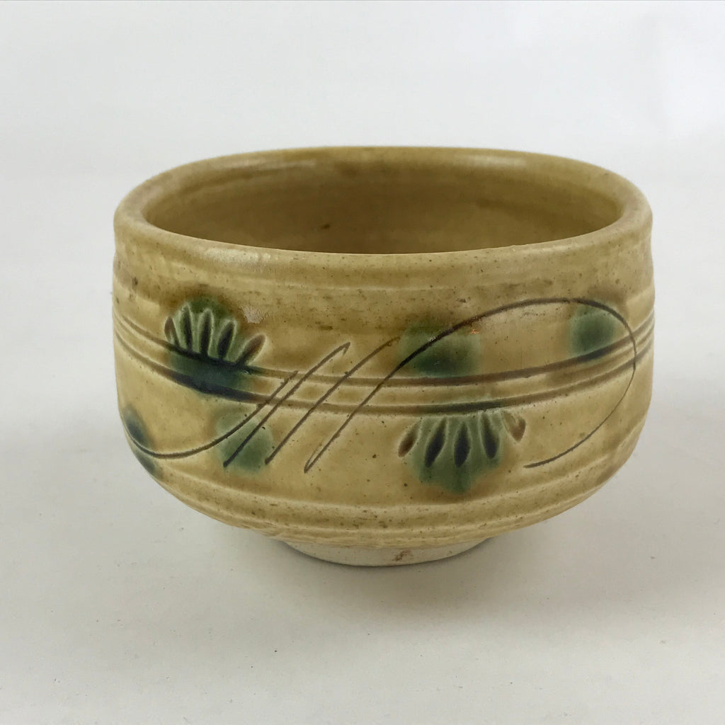 Japanese Ceramic Green Tea Bowl Vtg Minoyaki Kiseto Yellow Green Chawan GTB999