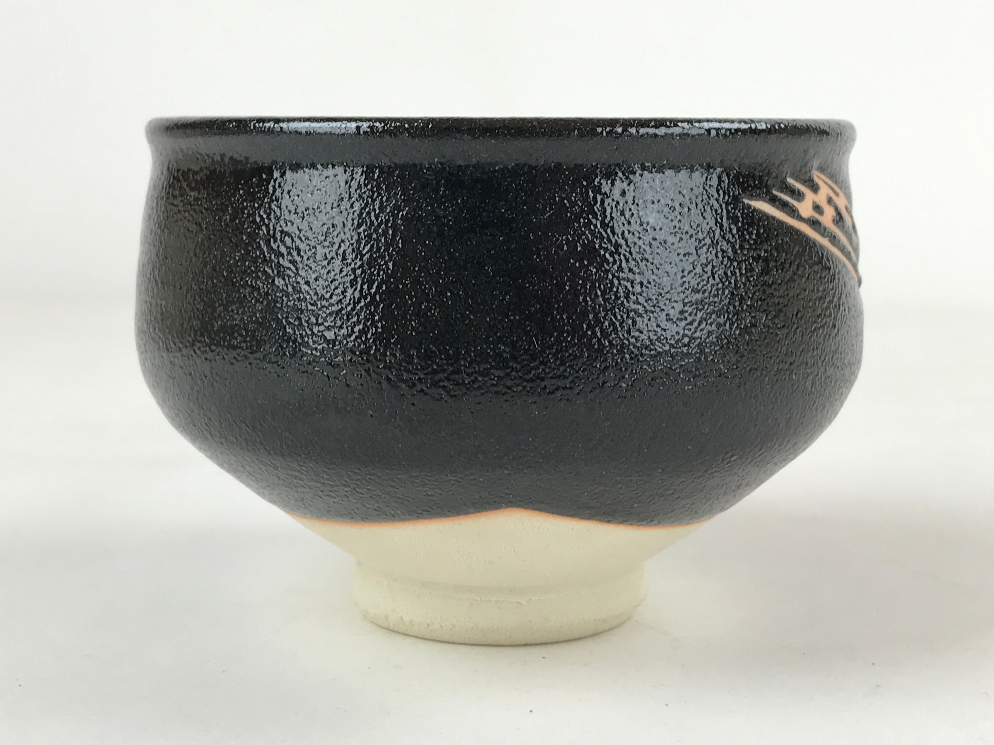 Japanese Ceramic Green Tea Bowl Vtg Odai Bridge Black Matcha Chawan CHB12