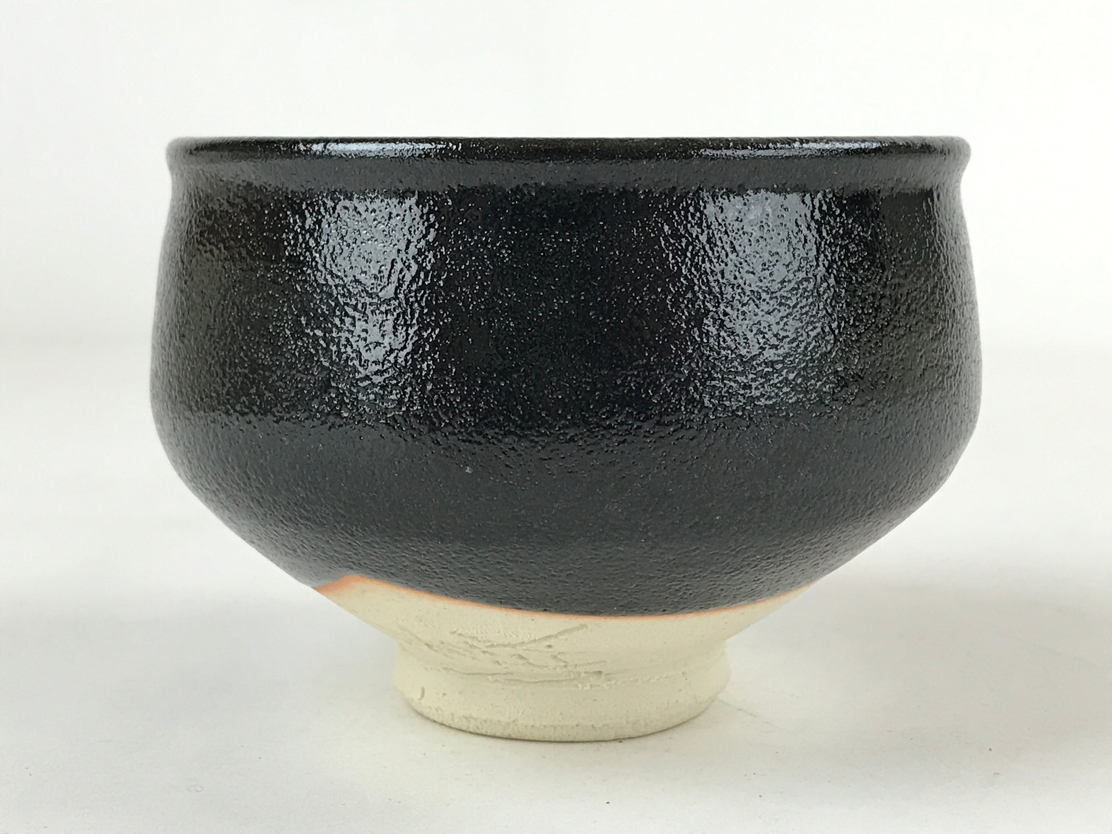 Japanese Ceramic Green Tea Bowl Vtg Odai Bridge Black Matcha Chawan CHB12