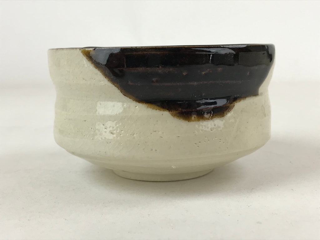 Japanese Ceramic Green Tea Bowl Vtg Oribe Brown Beige Matcha Chawan CHB16