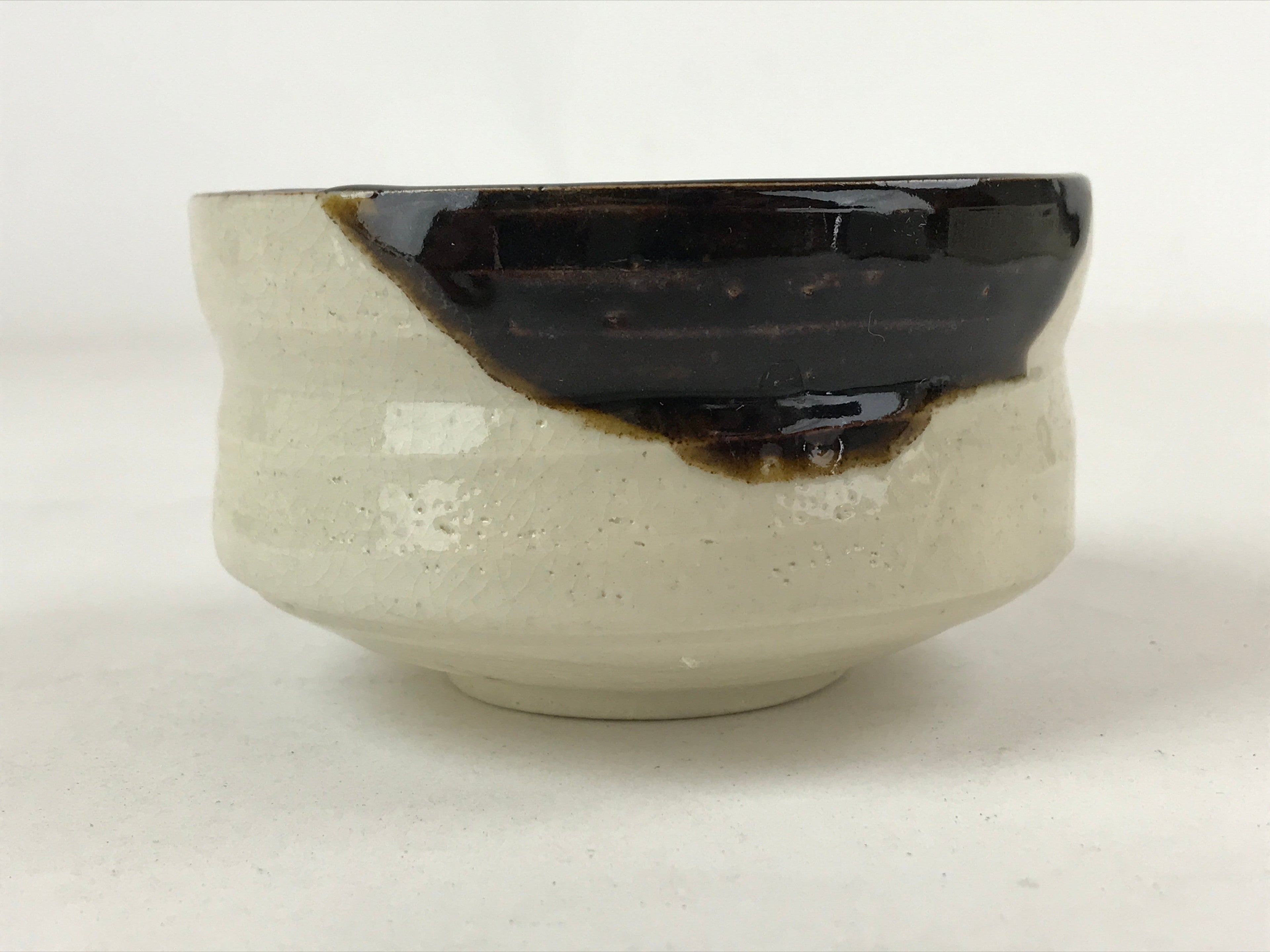 Japanese Ceramic Green Tea Bowl Vtg Oribe Brown Beige Matcha Chawan CHB16